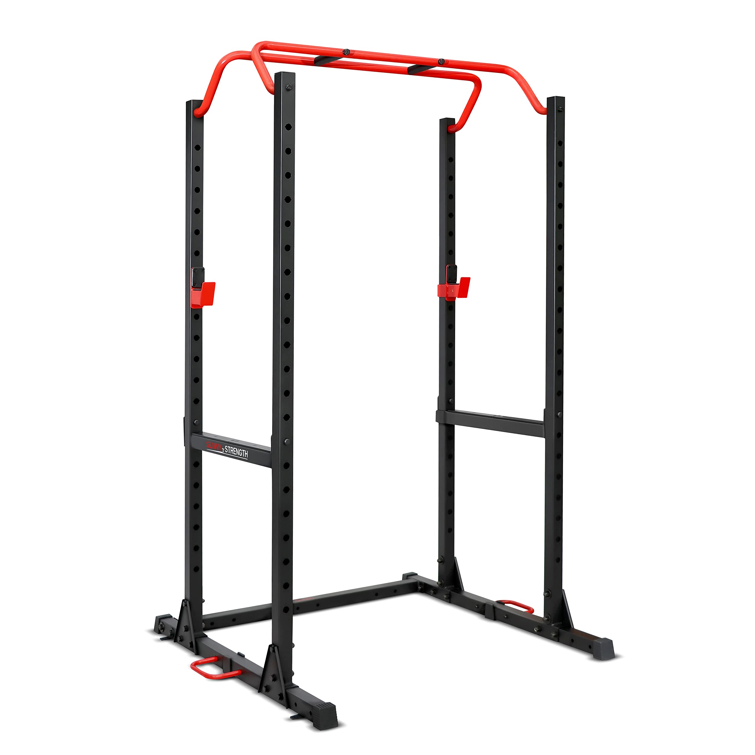 Sunny Health & Fitness Power Cage & Squat Rack - Heavy Duty 1000lb Capacity with J-Hooks, Adjustable Pull-Up Bar, Weight Plate Storage & Resistance Band Posts | Home Gym Strength Training Equipment for Weightlifting, CrossFit & Bodybuilding