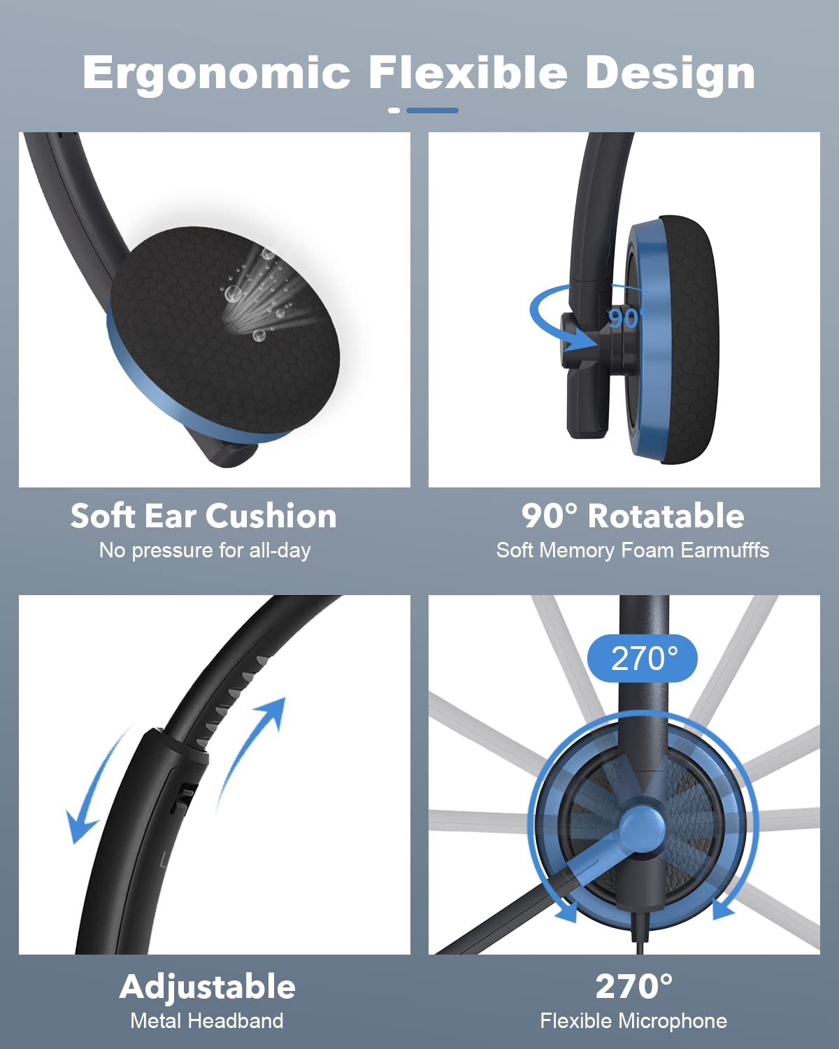 NUBWO USB Gaming Headset with Microphone - Noise Cancelling Computer Headset with In-line Volume Control - Works with PC, Laptop, Zoom, Teams (Blue) - Perfect for Online Meetings, Gaming & Remote Work