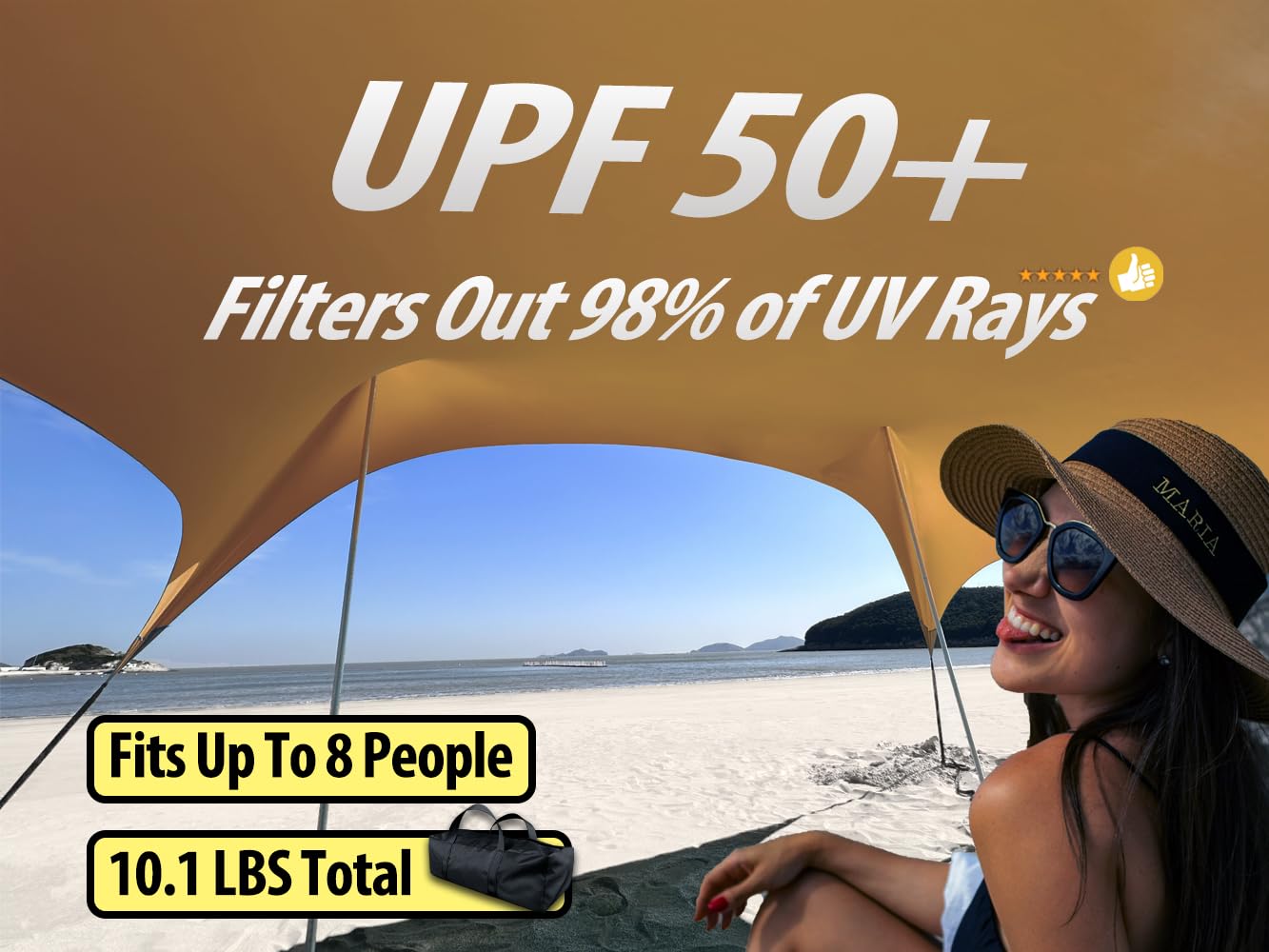 10x10ft UPF50+ Pop Up Beach Tent - Windproof Sun Shelter for Camping, Fishing, Picnics & Backyard | Portable Outdoor Canopy with 4 Poles | Perfect for Beach Days, Family Outings & Summer Adventures
