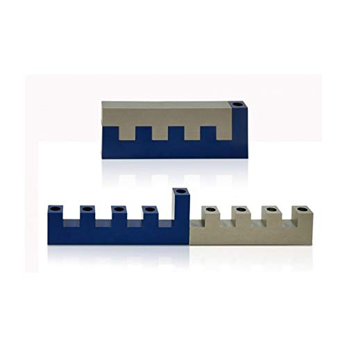 Blue Anodized Aluminum Modern Hanukkah Menorah - Elegant Jerusalem Travel Menorah for Jewish Holiday Decor, Home & Gift Use