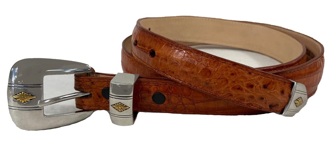 Genuine Caiman Crocodile Skin Leather Belt for Men - Premium Ranger Style Western Belt - Perfect for Cowboy Boots, Jeans & Outdoor Adventures