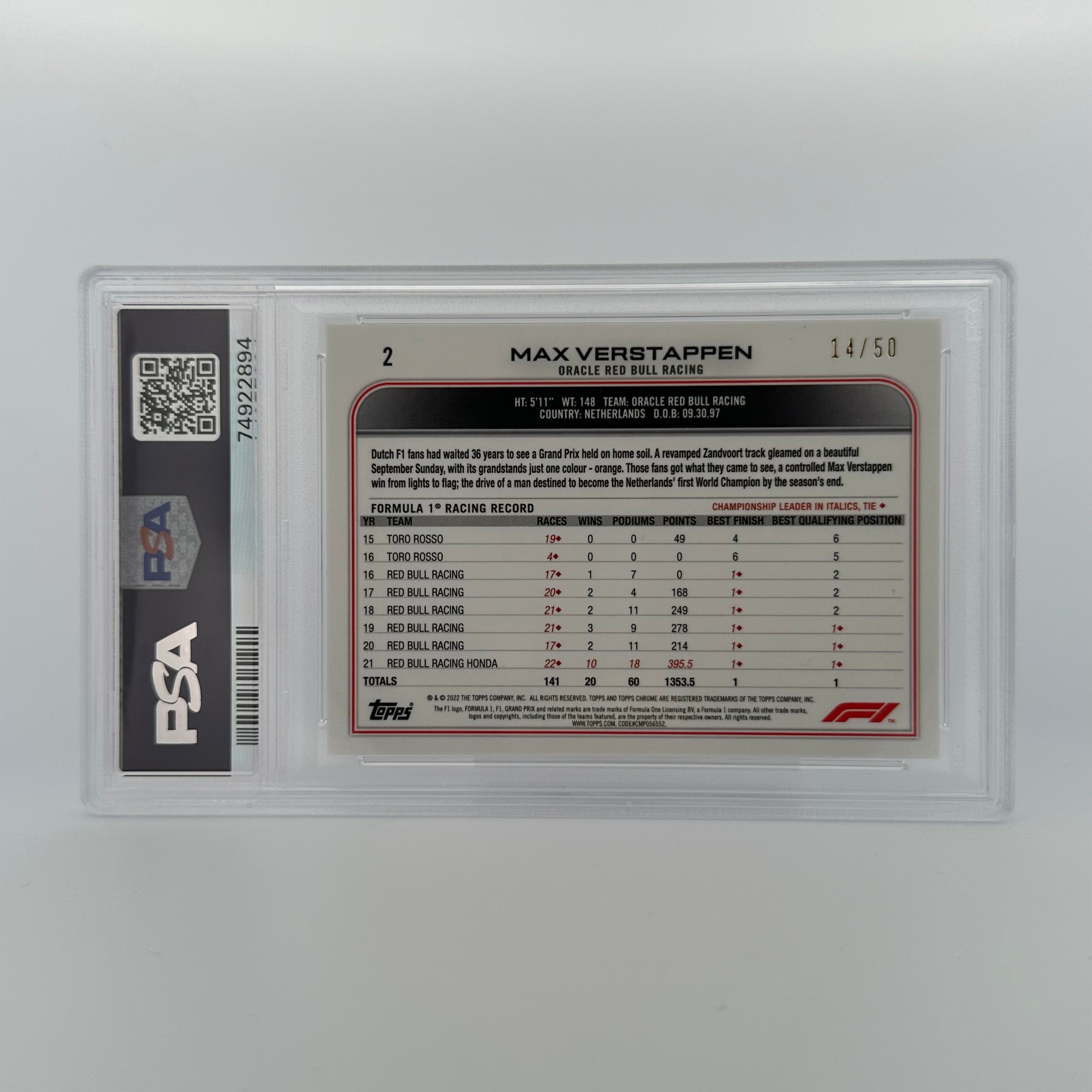 PSA 9 MAX VERSTAPPEN #2 /50 SAPPHIRE EDITION SSP GOLD Trading Card - Rare Collectible for Sports Memorabilia & F1 Racing Fans