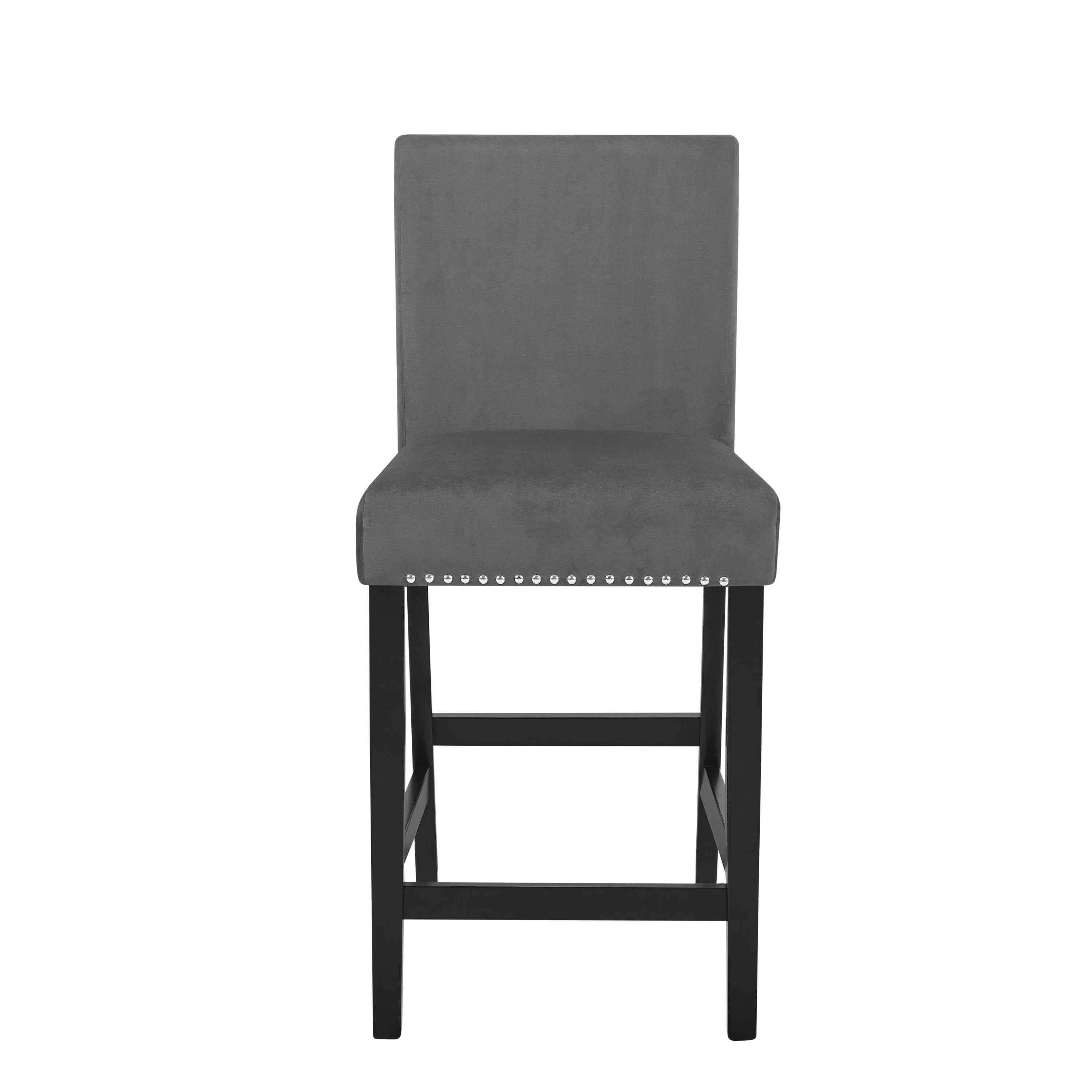 Modern Velvet Counter Stools with Nailhead Trim - Set of 2, Gray - Perfect for Kitchen Islands, Breakfast Bars & Home Decor