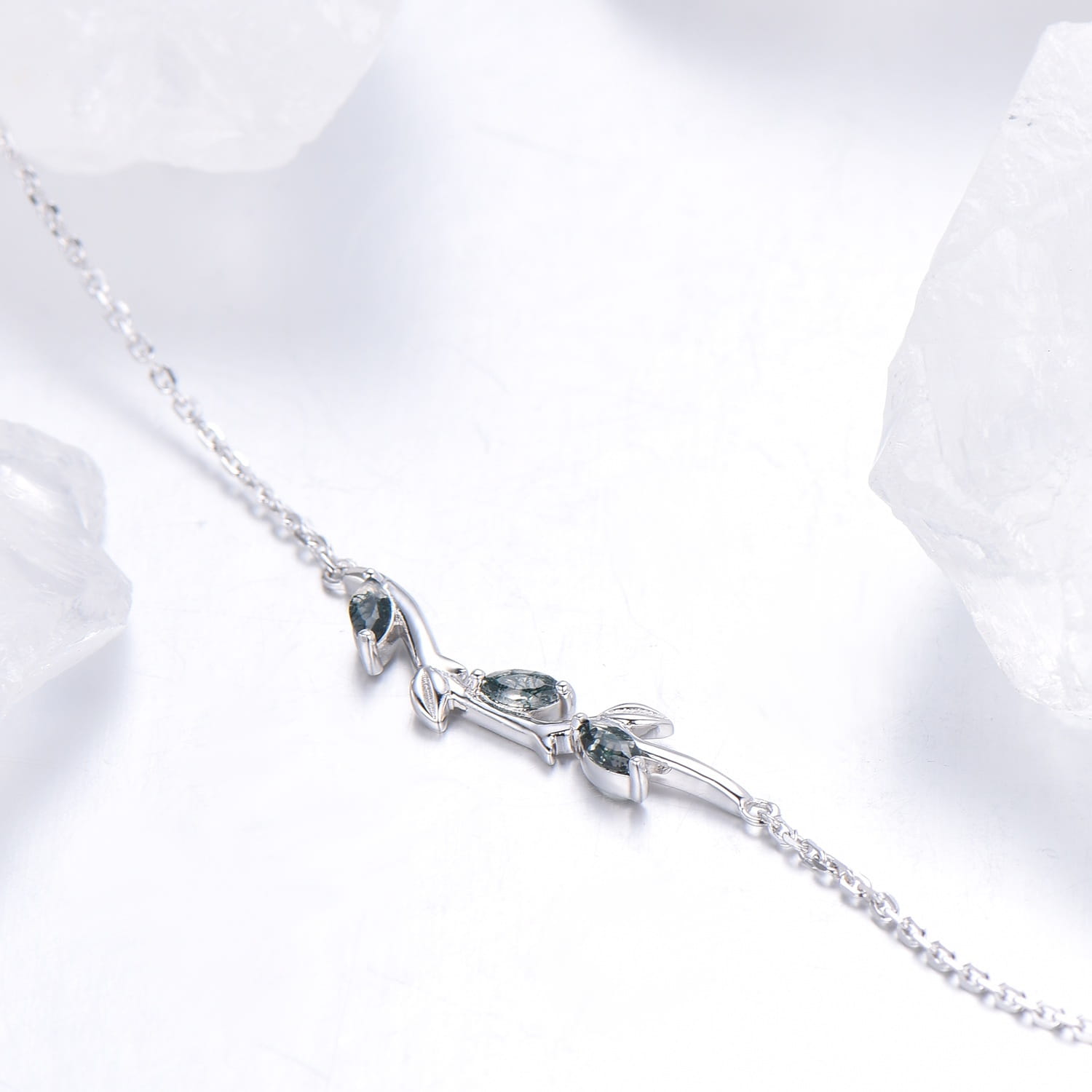 Elegant Marquise Cut Moss Agate Bracelet with Leaf Vine Design - Green Crystal Nature-Inspired Stackable Bracelet for Women | Perfect Anniversary Gift, Boho Jewelry for Everyday Wear & Special Occasions