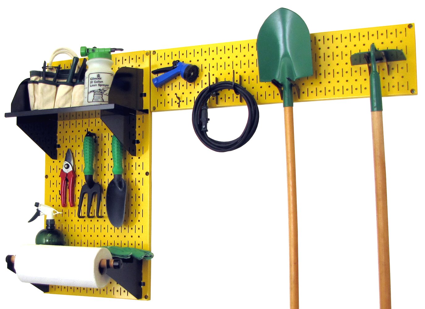 Wall Control Pegboard Garden Tool Organizer Kit - Heavy Duty Metal Pegboard Panel with Black Hooks & Accessories for Garage, Shed, Workshop Storage & Organization (Yellow) - Perfect for Organizing Garden Tools, DIY Supplies & Workshop Equipment