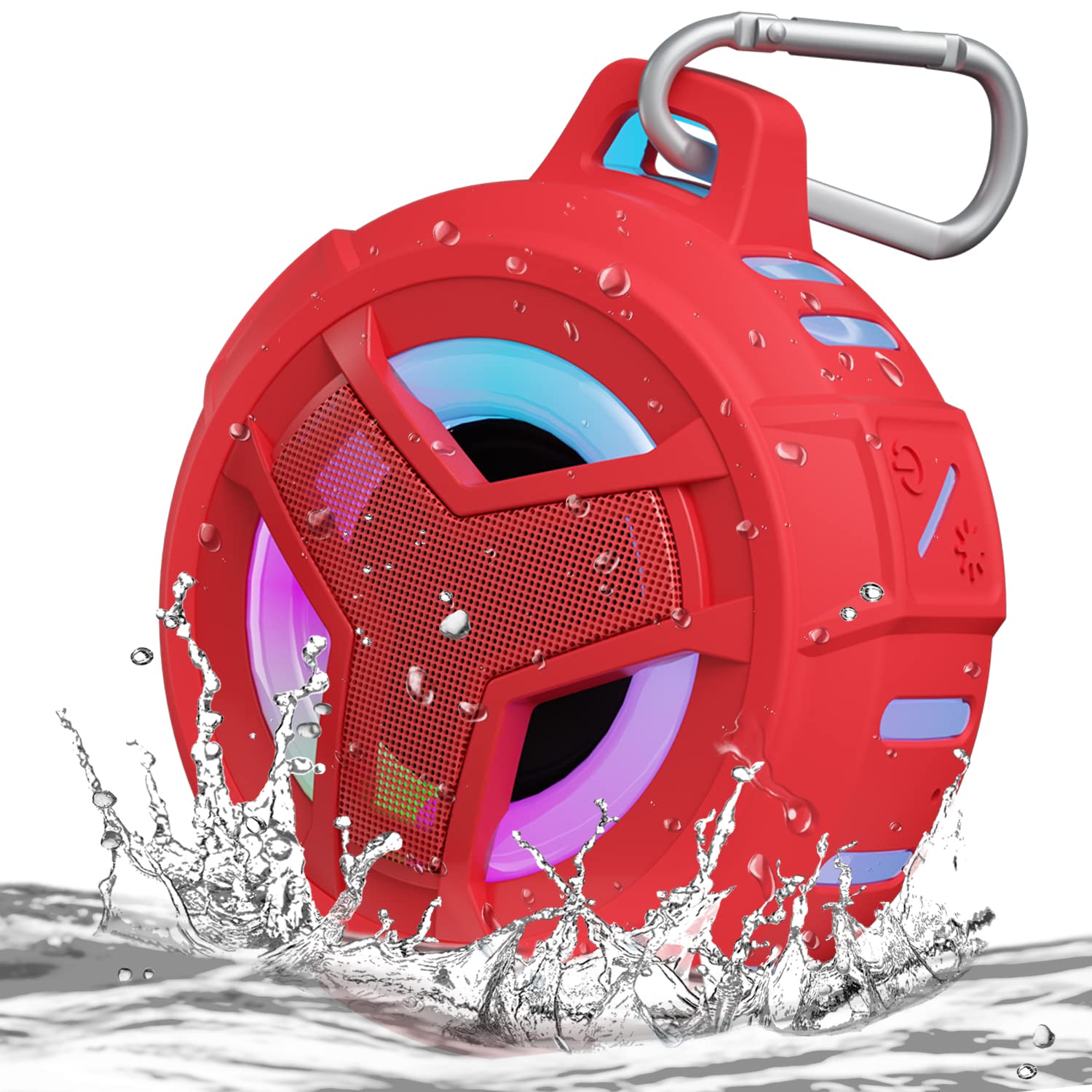 EBODA IP67 Waterproof Bluetooth Shower Speaker with LED Light, Floating Portable Wireless Speaker, 2000mAh Battery, True Wireless Stereo for Pool, Kayak, Bike, Golf, Hiking, Camping, Beach, and Outdoor Adventures - Red