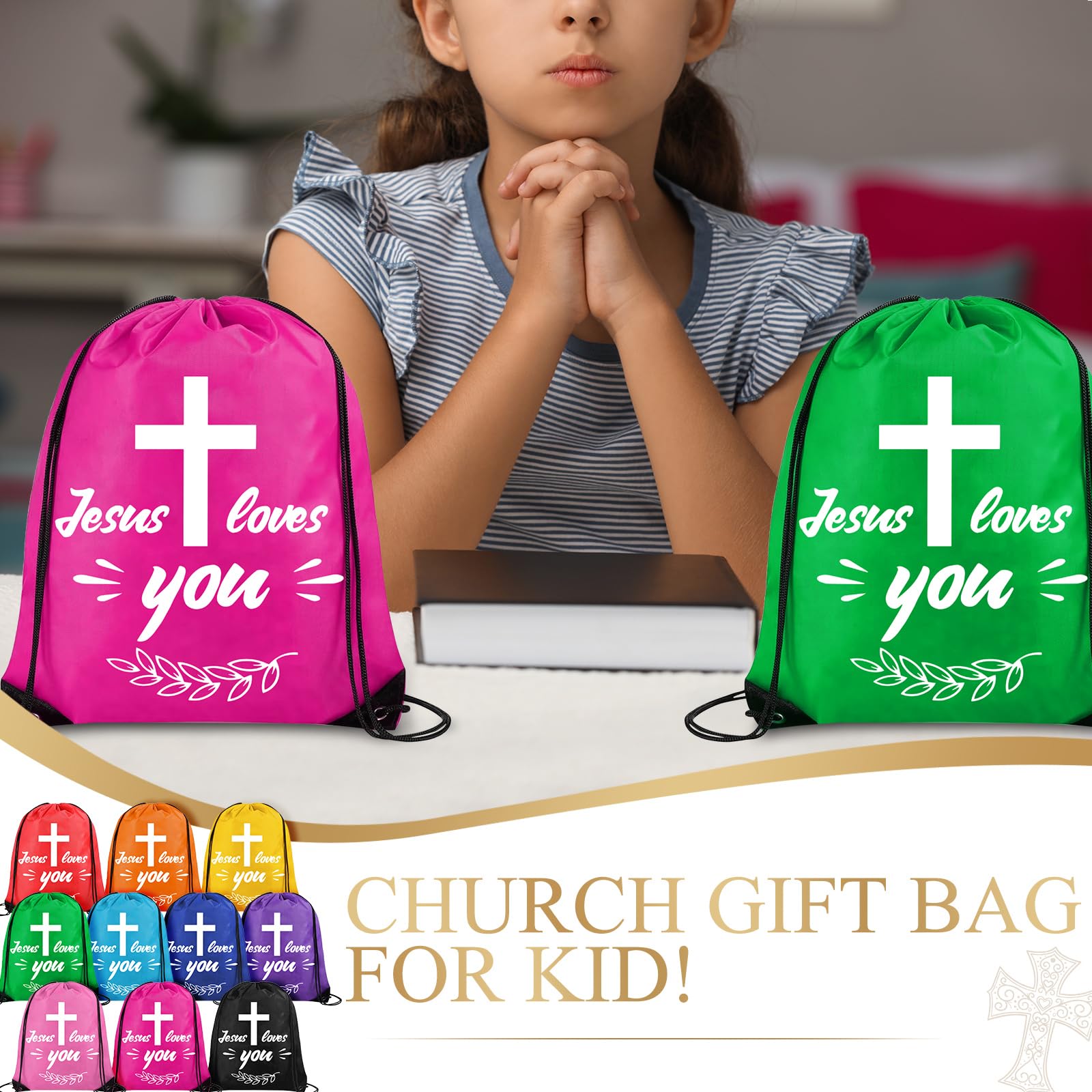 30 Jesus Loves You Drawstring Backpacks - Christian Gifts for Bible School & Christmas