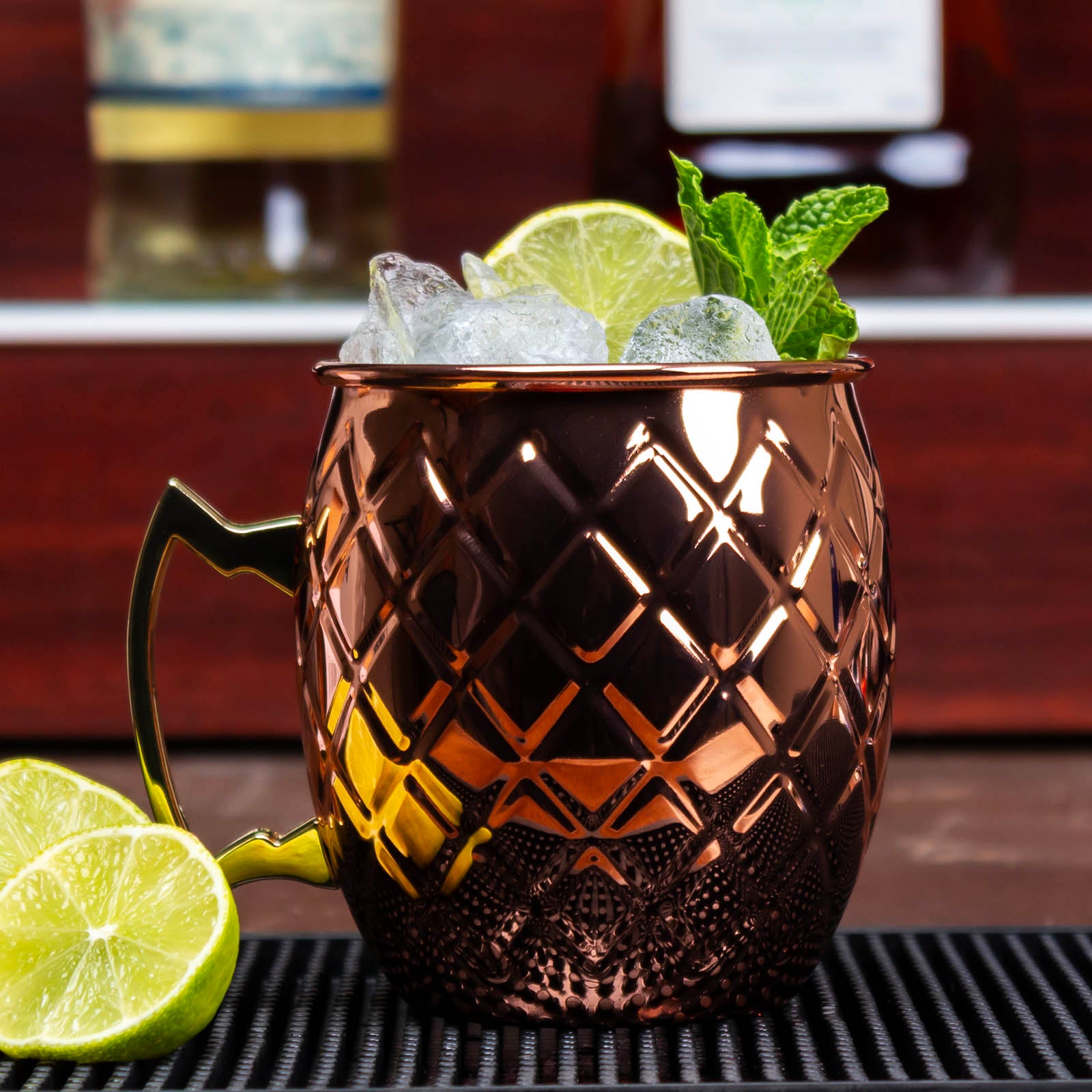 Premium Diamond Moscow Mule Mug - 18oz Copper Plated Cocktail Cup for Gin, Vodka & Whiskey - Perfect for Parties, Gifts & Home Bar Decor