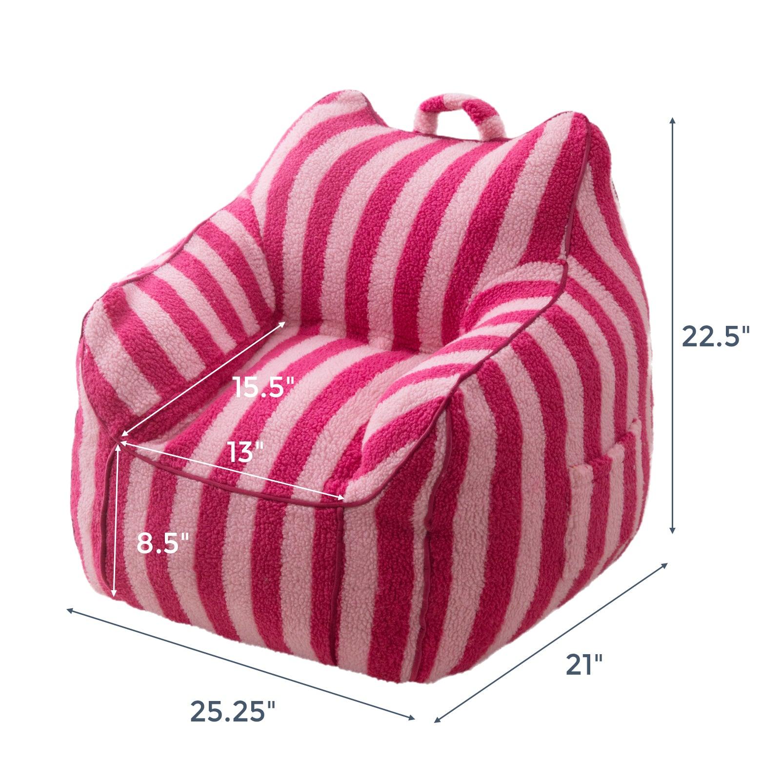 MAXYOYO Kids Bean Bag Chair - Sherpa Fabric Bean Bag Couch with Decorative Edges for Children's Room | Soft Pink Striped Design | Perfect for Playrooms, Bedrooms & Reading Nooks