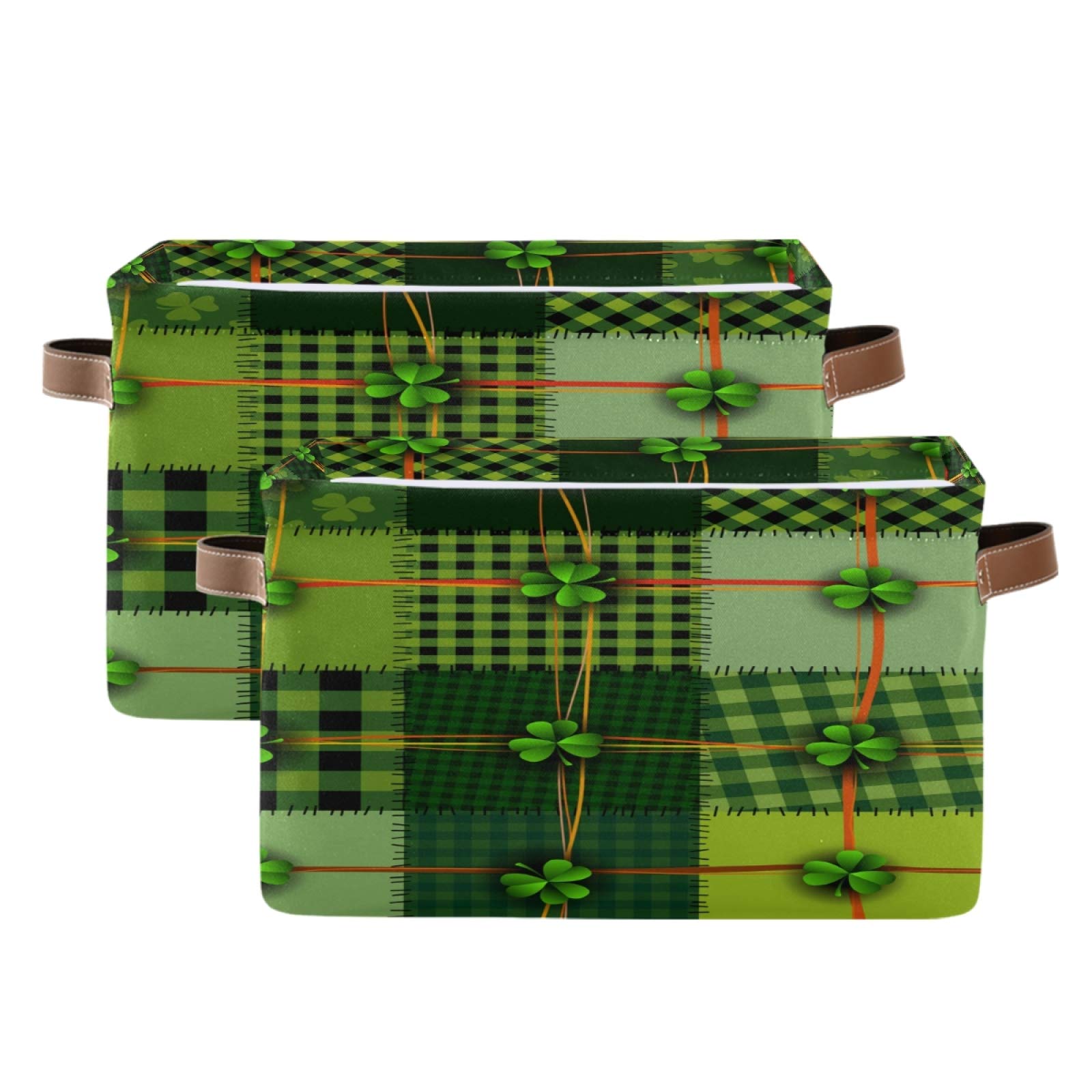 Foldable Storage Cubes & Laundry Basket for Kids - Toy Organizer, Cosmetic Storage, Cloth Bin, Office Stationery Holder - St. Patrick's Day Patchwork Design with Clover - Perfect for Bedroom, Playroom & Dorm Organization