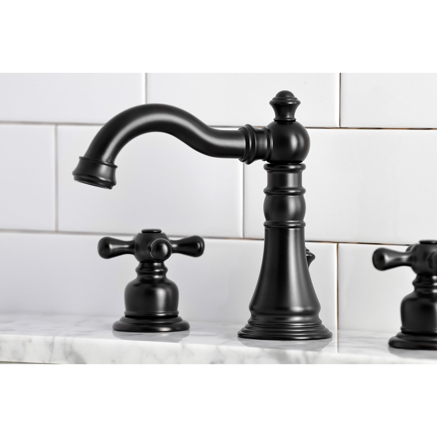 American Classic FSC1970AX Matte Black Widespread Bathroom Faucet - 2 Handle 3 Hole Deck Mount with Brass Pop-Up Drain - Perfect for Modern Bathroom Vanities and Powder Rooms