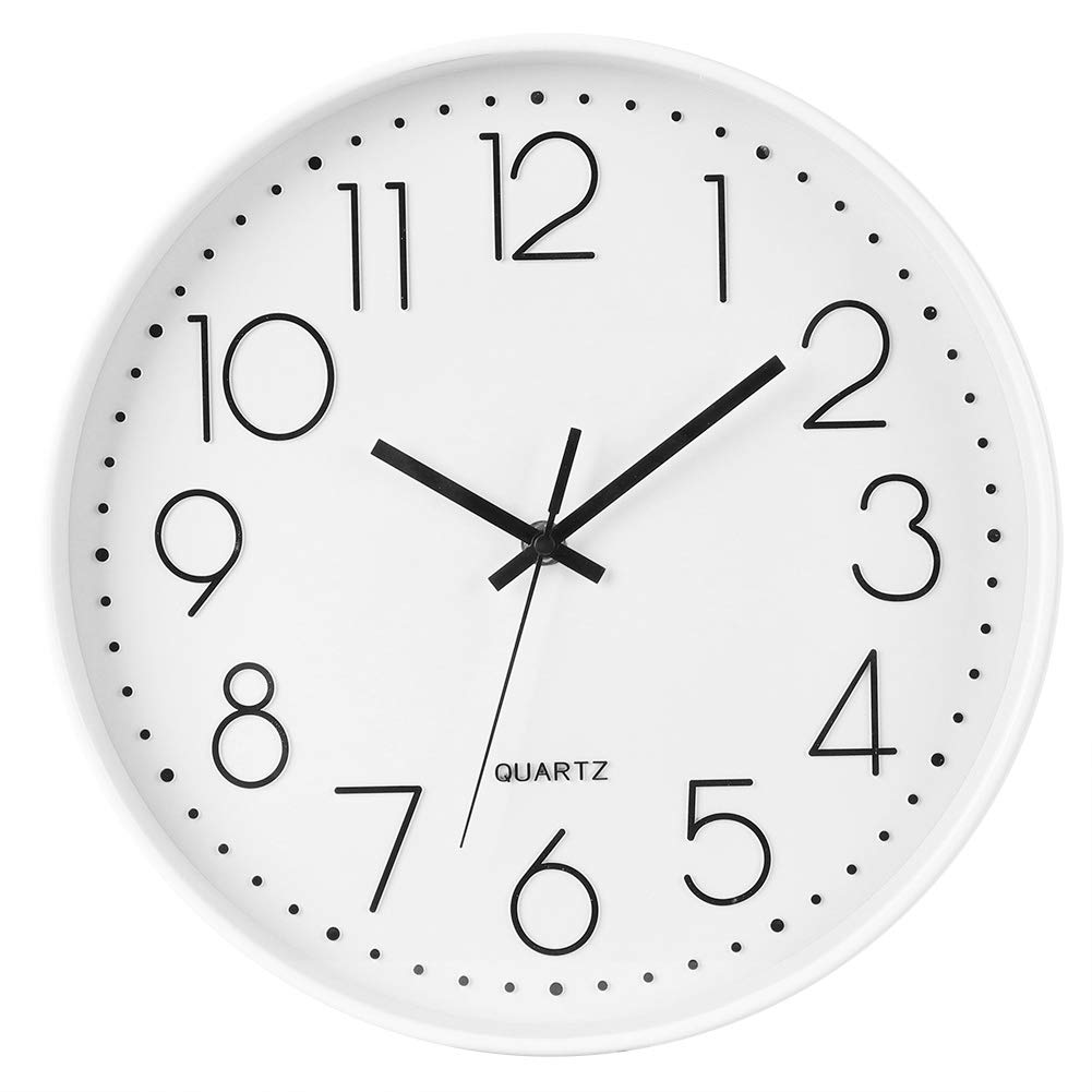Greensen Modern Silent Wall Clock - Large Round Quartz Clock with No Ticking, ABS Material for Home, Office, Kitchen, Classroom Decor | Perfect for Bedroom, Living Room & School (Pearl White)
