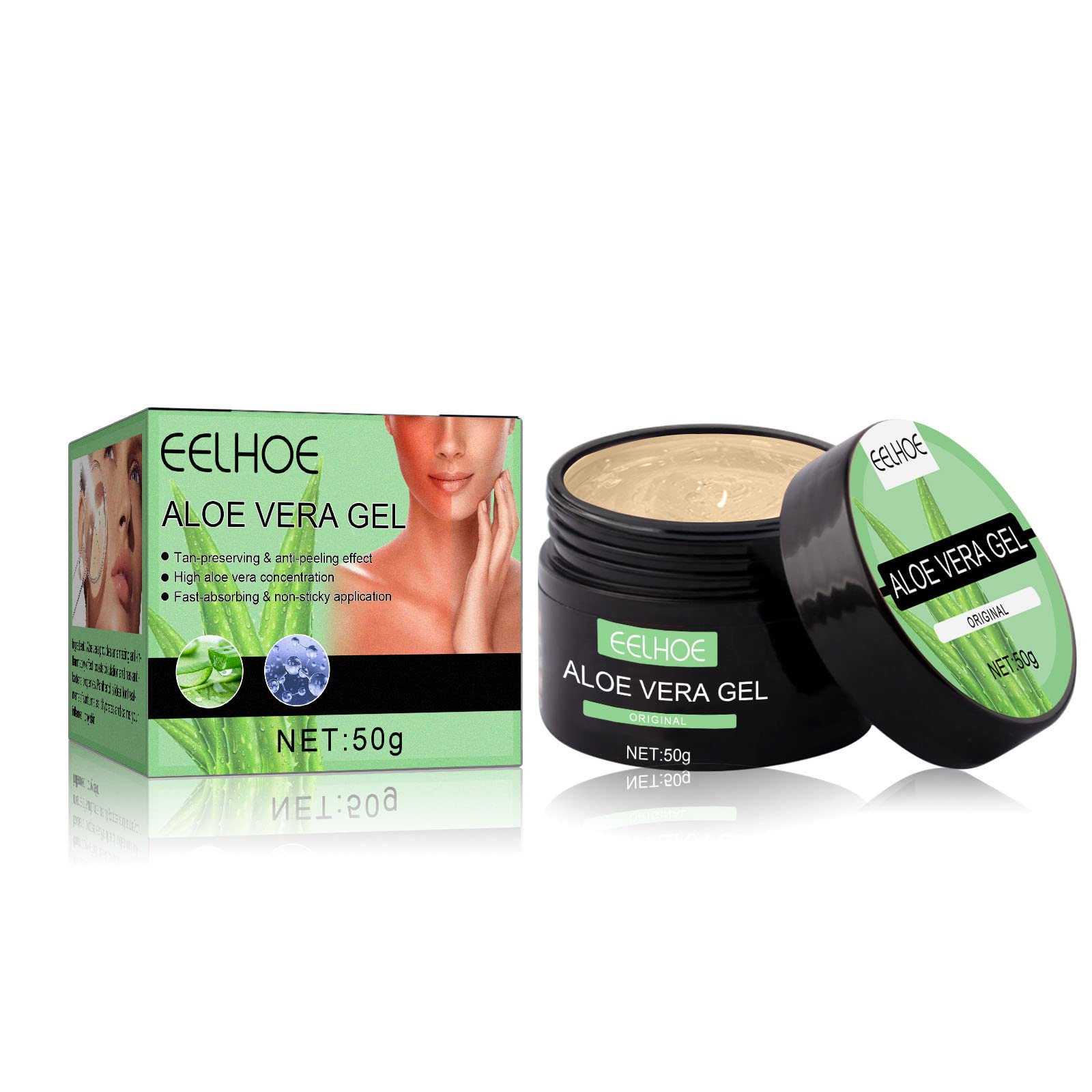 Organic Pure Aloe Vera Gel 100% Natural - Fast Absorbing Moisturizer for Sunburn Relief & Skin Hydration | Soothing After Sun Care, Daily Face & Body Moisturizing Gel for Dry & Sensitive Skin (Green)