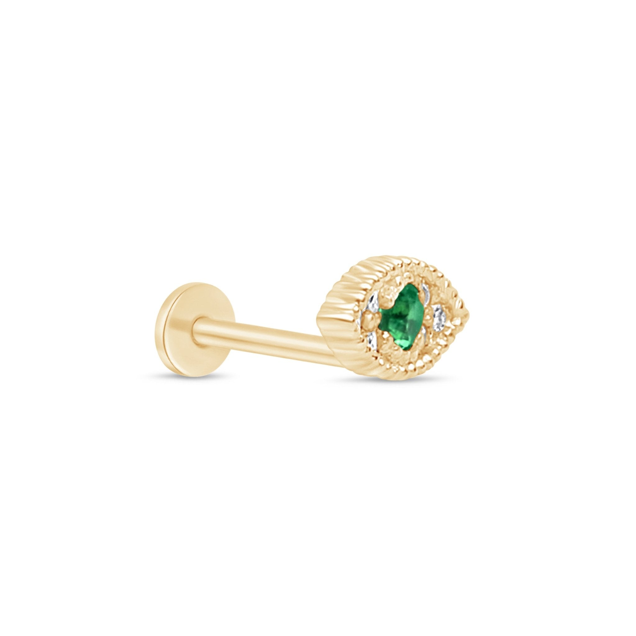 14K Yellow Gold Emerald Evil Eye Flat Back Stud Earrings for Women - Protection Jewelry for Everyday Wear & Gift Giving
