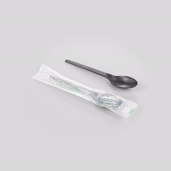Eco-Friendly Black CPLA Plastic Spoons - Compostable, Heat Resistant (6.5