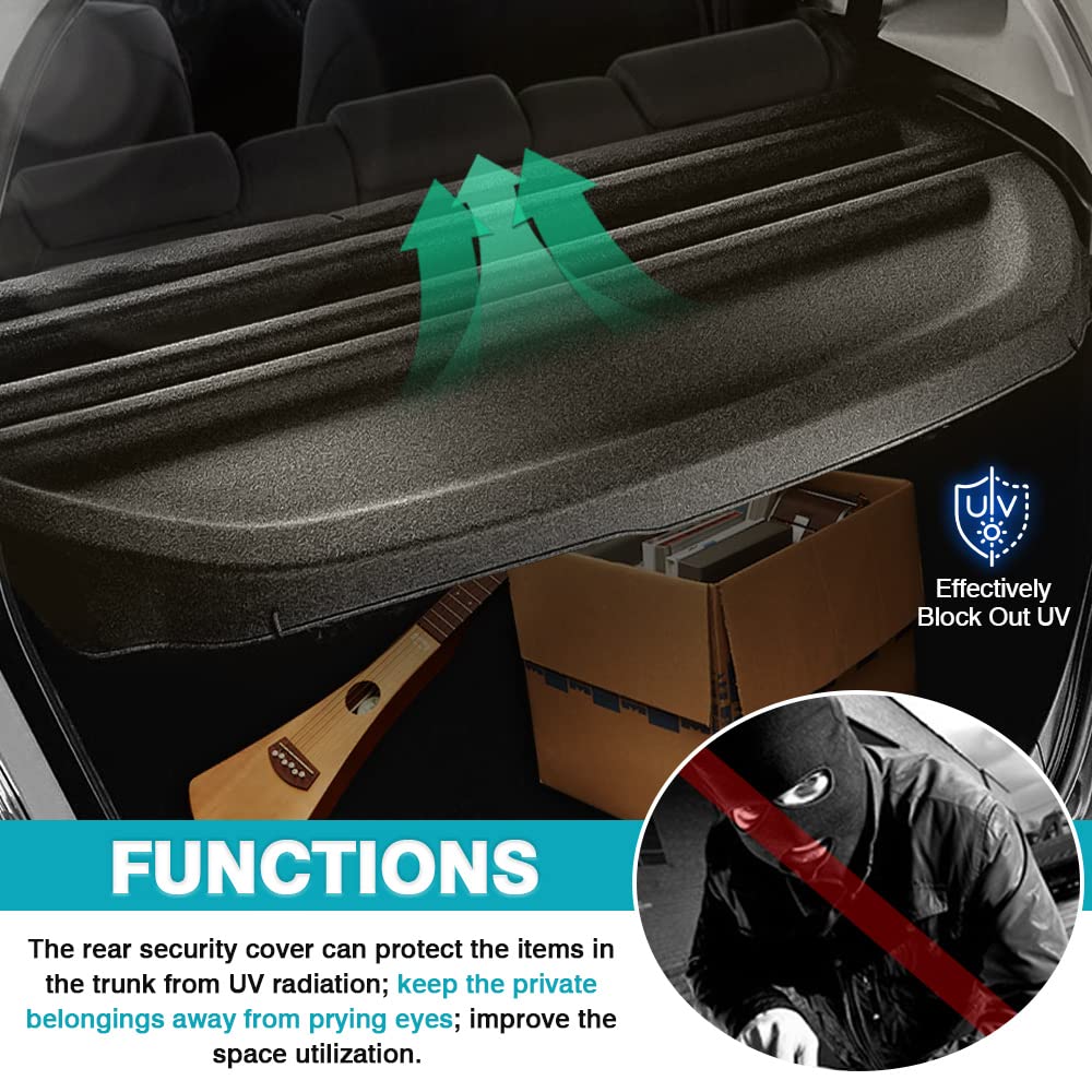 Powerty Cargo Cover for Honda Fit 2009-2011 | Trunk Organizer, Security Shield & Shade | Heavy-Duty Load Bearing | Perfect for Road Trips, Grocery Hauling & Vehicle Protection