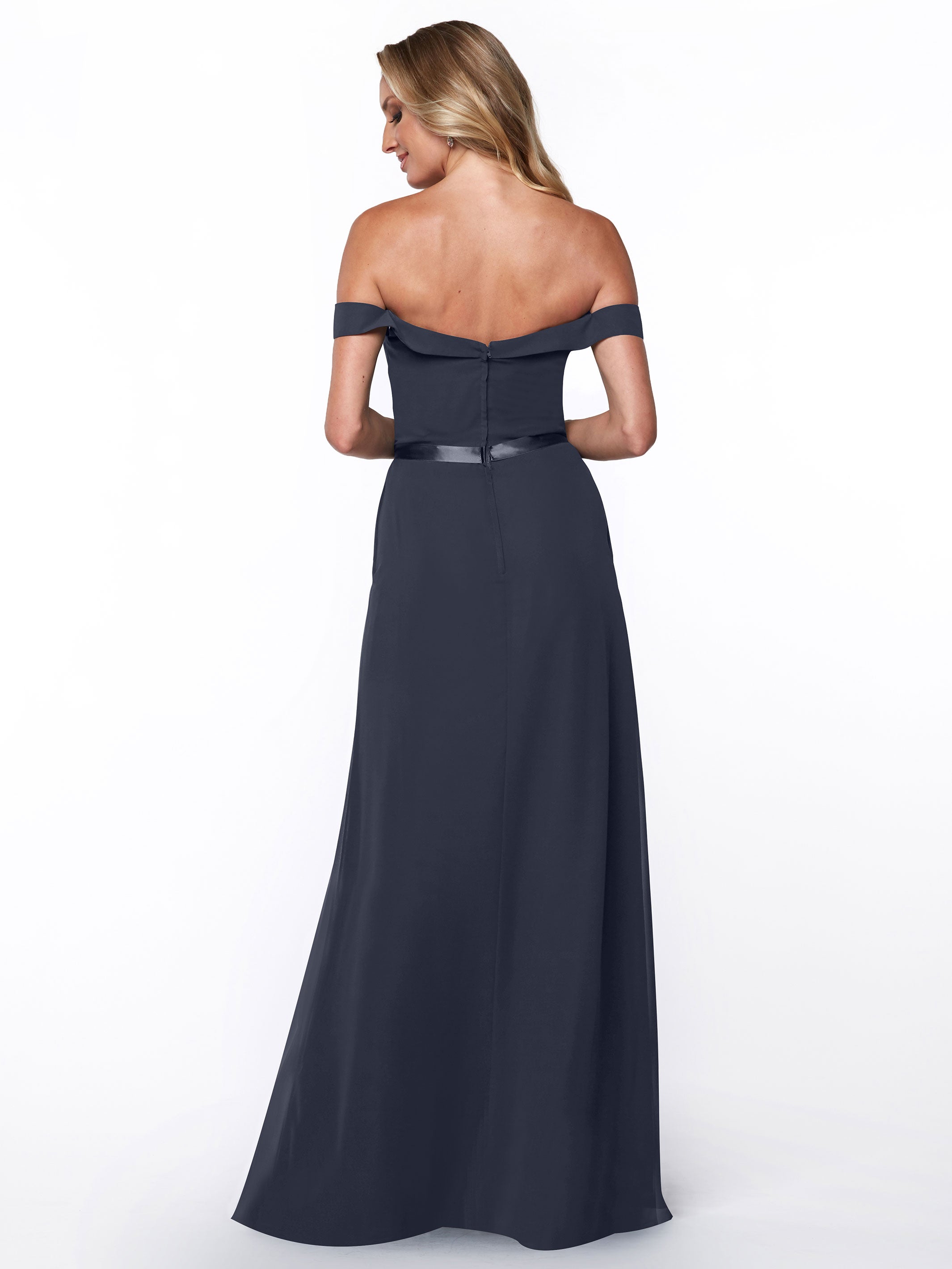 Elegant Off-the-Shoulder Chiffon A-Line Bridesmaid Dress with Sash - Perfect for Weddings, Formal Events & Special Occasions