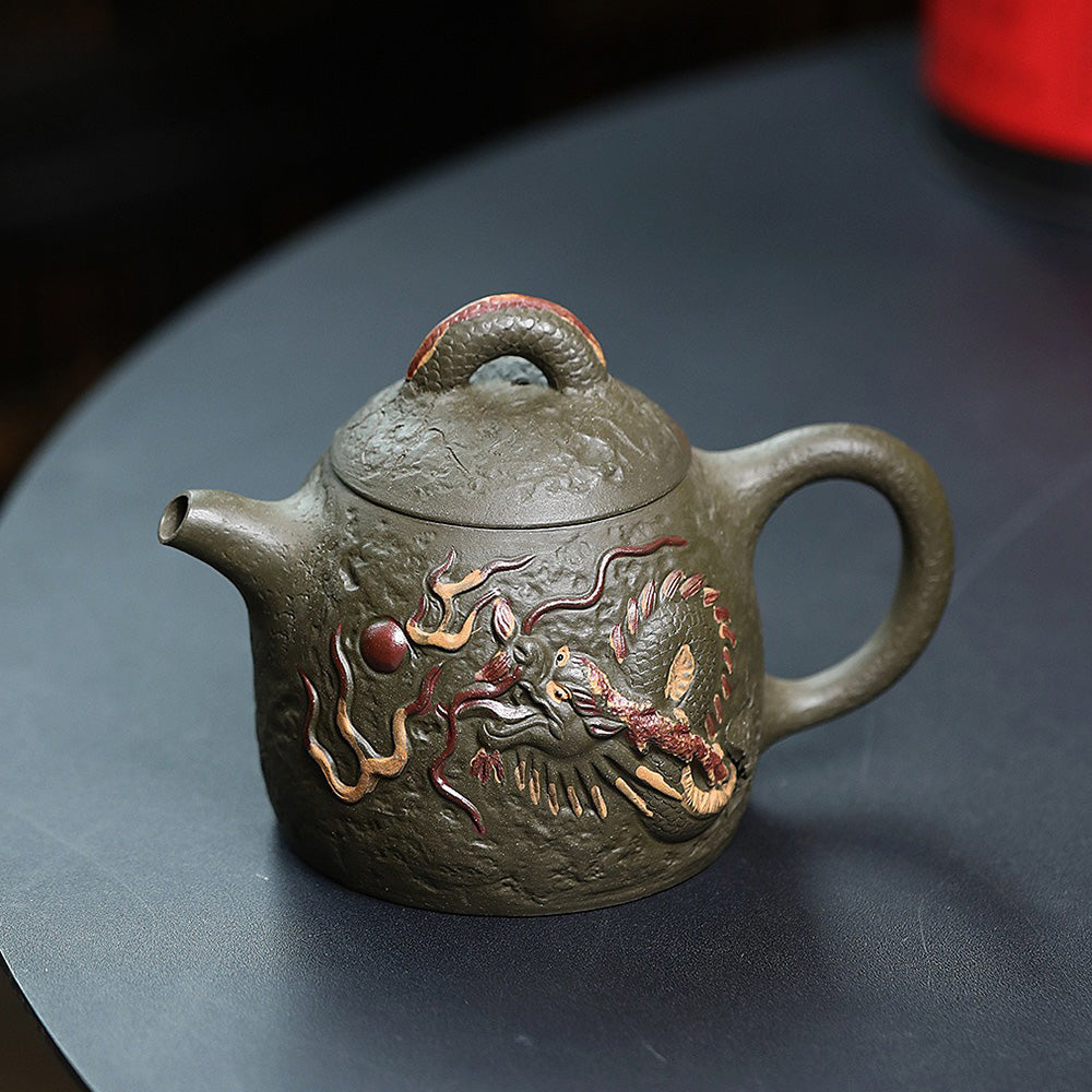 Premium Yixing Dark Green Clay Dragon Qin Quan Teapot - Handcrafted Chinese Ceramic Teapot for Gongfu Tea Brewing | Perfect for Tea Ceremonies, Gifts & Home Decor