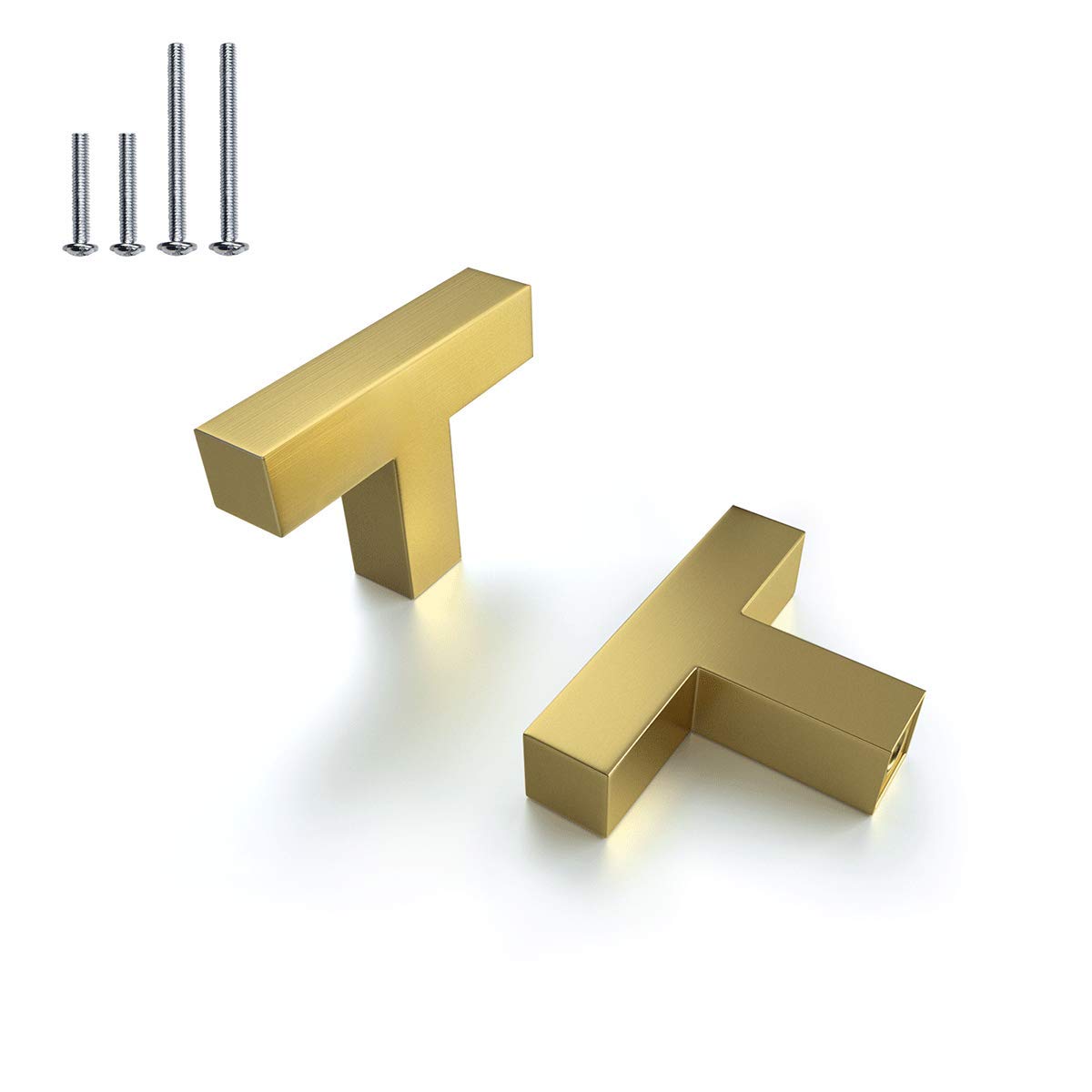 100 Pack Brass T-Bar Cabinet Pulls - Square Drawer Handles in Brushed Gold for Dresser & Furniture Hardware