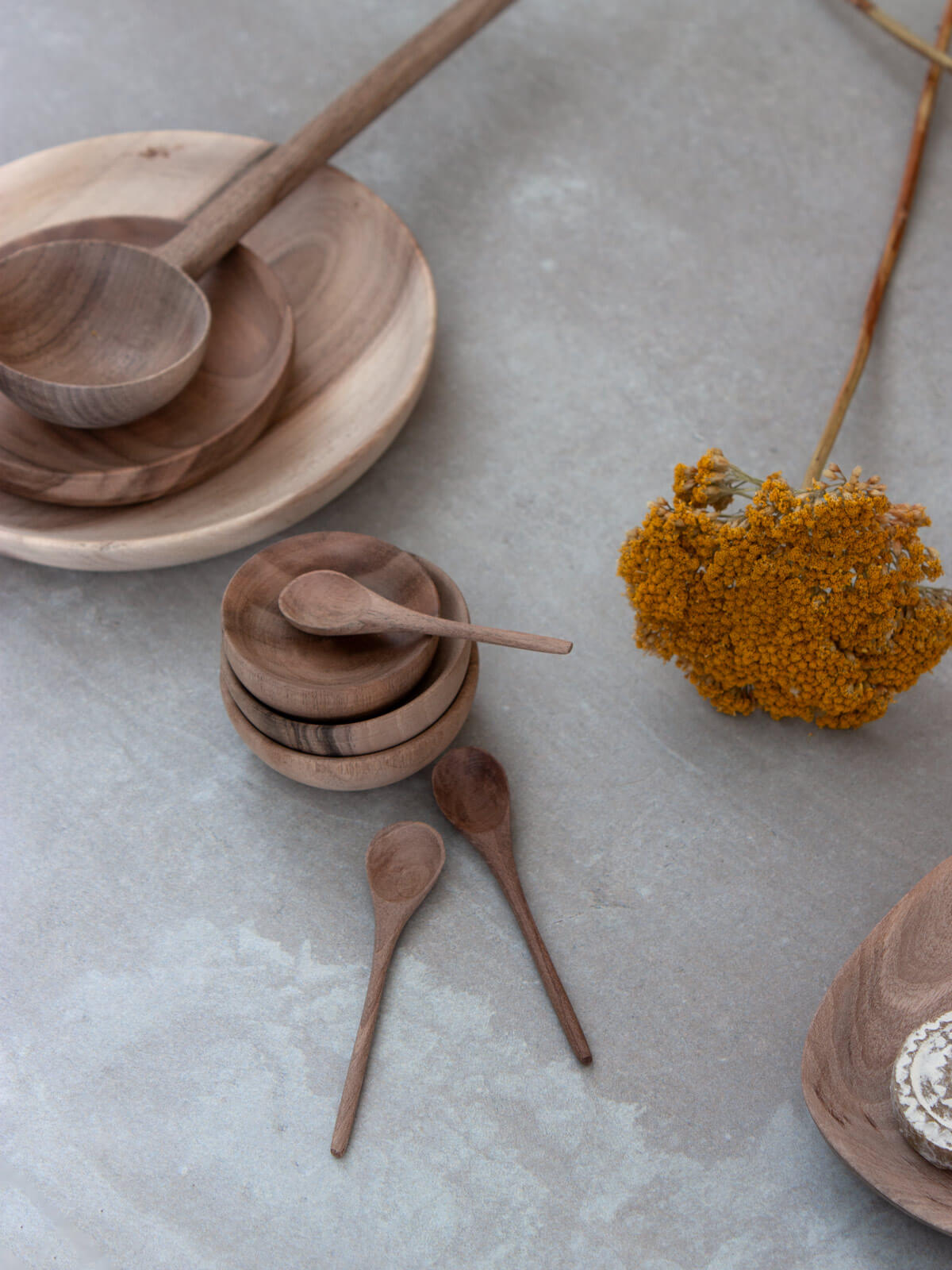 Premium Walnut Wood Spice Bowl and Spoon Set - Handcrafted Kitchen Organizer for Herbs & Spices - Perfect for Cooking, Baking & Countertop Display