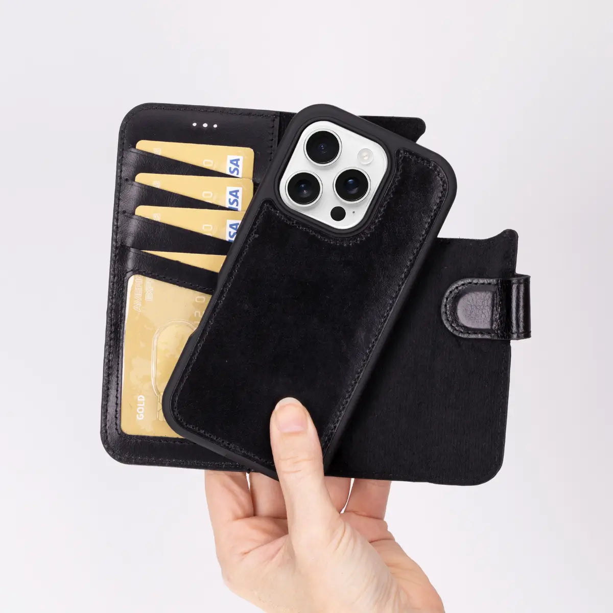 Premium Black Leather Wallet Case for iPhone 16 Pro - RFID Blocking & Card Slots - Perfect for Everyday Use, Travel & Business