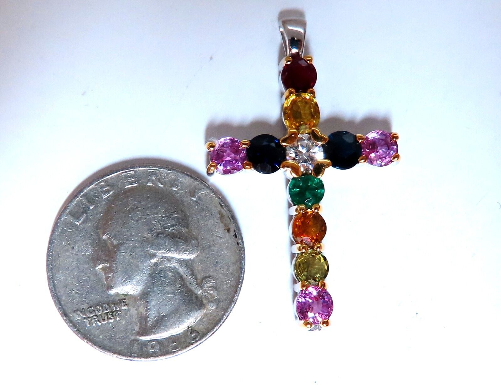 GIA Certified 14kt Gold Sapphire Ruby Emerald Cross Pendant - Perfect for Gifts, Weddings & Special Occasions