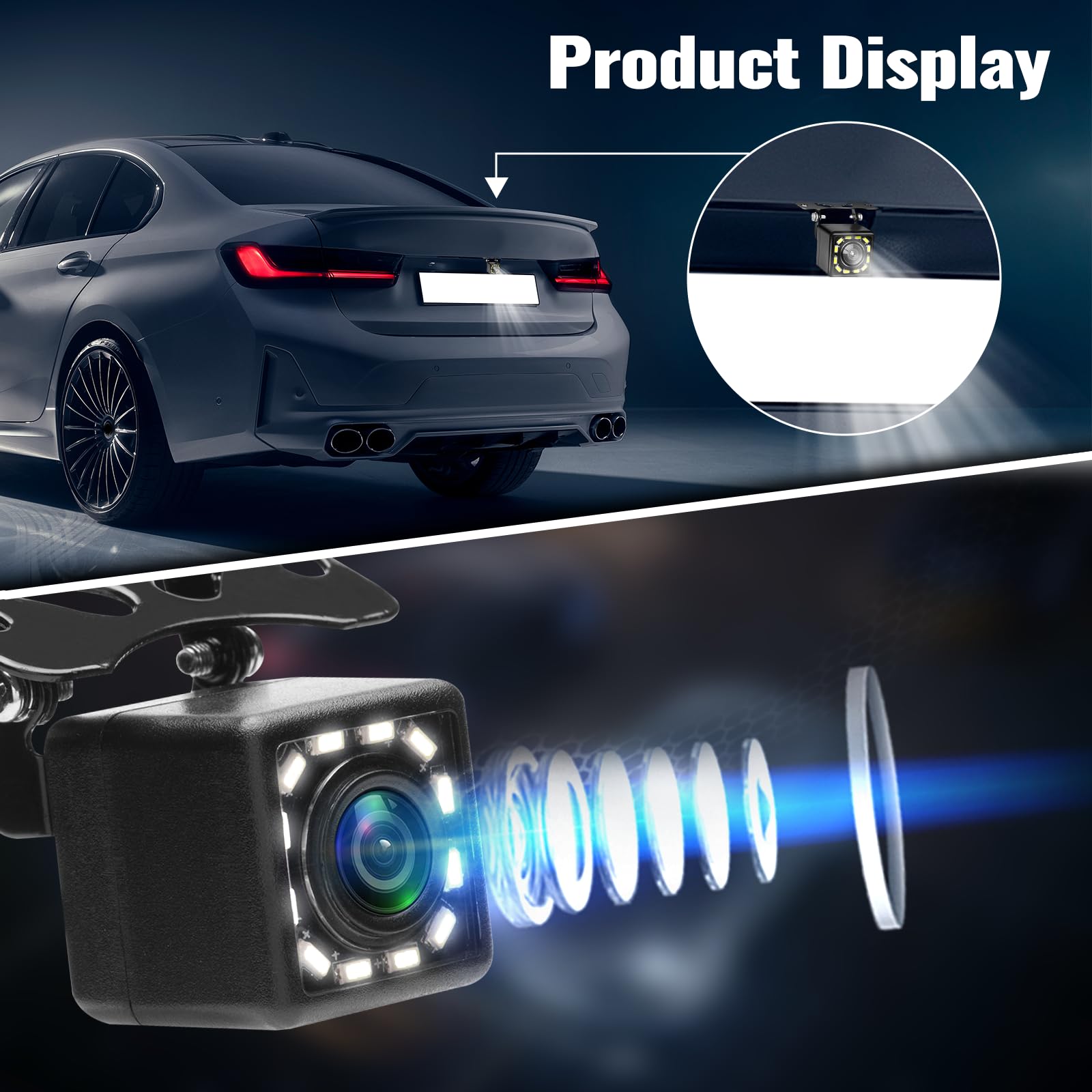 12-24V Car Backup Camera with 170° Wide Angle & 12 LED Night Vision - Waterproof Rear View Reverse Camera for Cars, SUVs, Trucks, RVs - Perfect for Safe Parking & Night Driving