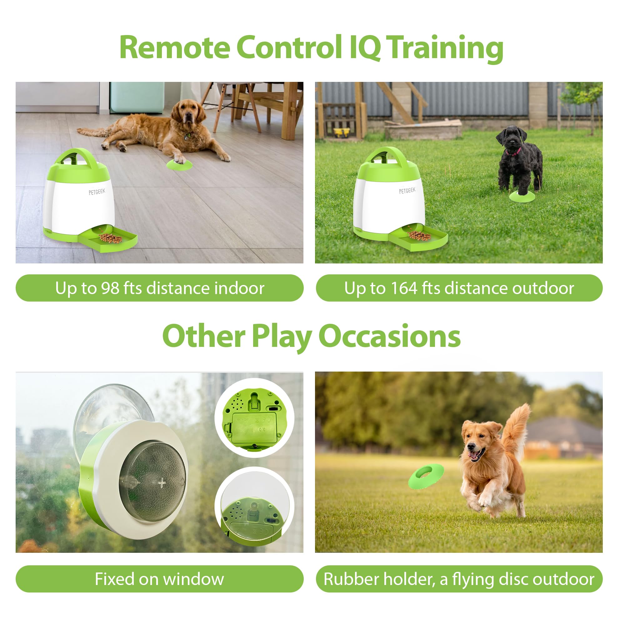 PETGEEK Automatic Dog Treat Dispenser - Interactive IQ Training Toy with Remote Control, Electronic Puzzle Feeder for Dogs, Dual Power Supply (Green) - Perfect for Boredom Relief & Mental Stimulation at Home or Travel