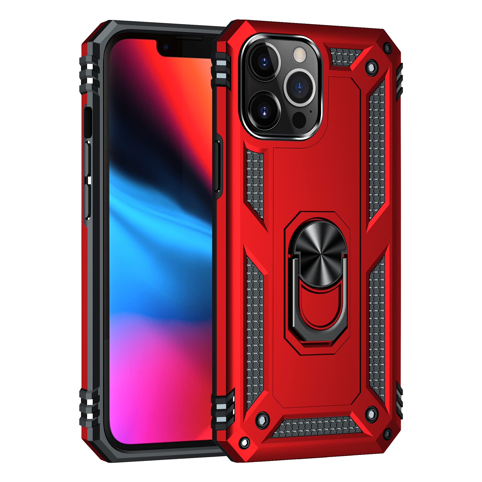 BOLAR iPhone 13 Pro Max Case with Military-Grade Protection & Magnetic Swivel Ring Kickstand - Slim Shockproof Cover for Apple iPhone 13 Pro Max (Red) | Perfect for Car Mounting, Daily Use & Outdoor Activities
