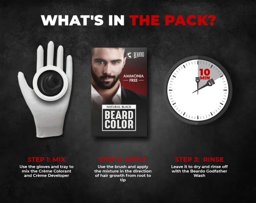 Beardo Natural Black Beard Color for Men 60ml + Godfather Beard Wash 100ml (2-Pack) | Purifying & Hydrating Beard & Skin Cleaner with Avocado & Argan Oil | Easy Application, Stain-Free Hair Dye | Skin-Friendly Formula | Perfect for Daily Grooming & Professional Styling