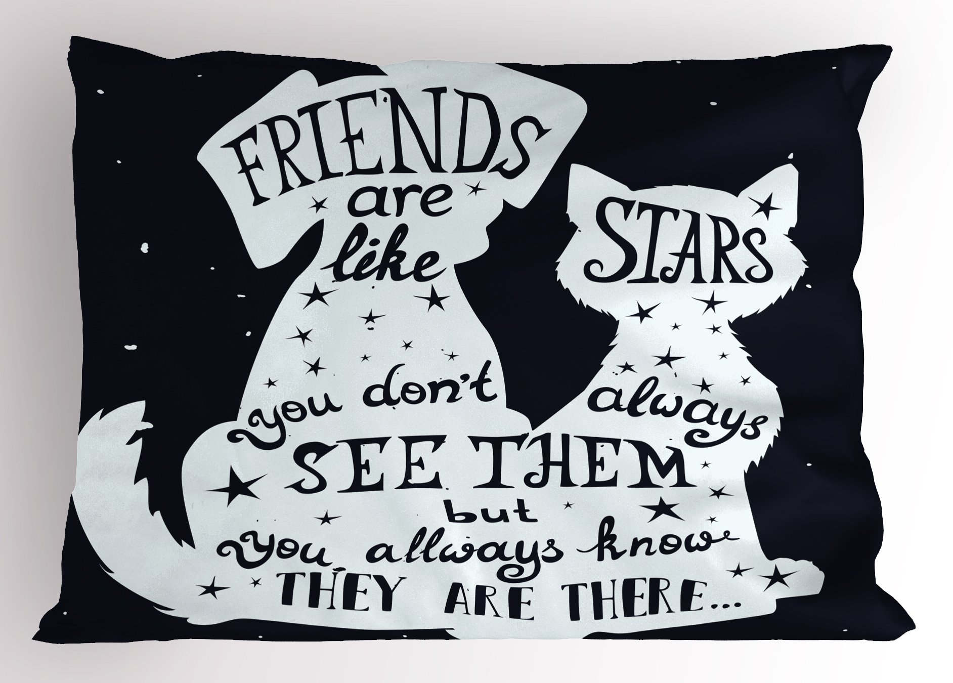 Ambesonne Dog Pillow Sham - Space Themed Pet Silhouette with 'Friends Are Like Stars' Quote - Decorative Standard Size 26x20 Inch Printed Pillow Cover in Indigo & White - Perfect for Pet Lover's Bedroom, Living Room or Dorm Decor