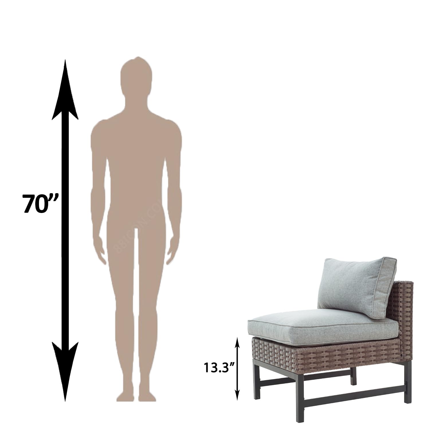 7-Piece Patio Outdoor Furniture Set - Wicker Sectional Sofa with Chairs, Ottoman, Coffee Table & Soft Cushions (Grey) - Perfect for Garden, Poolside & Backyard Relaxation