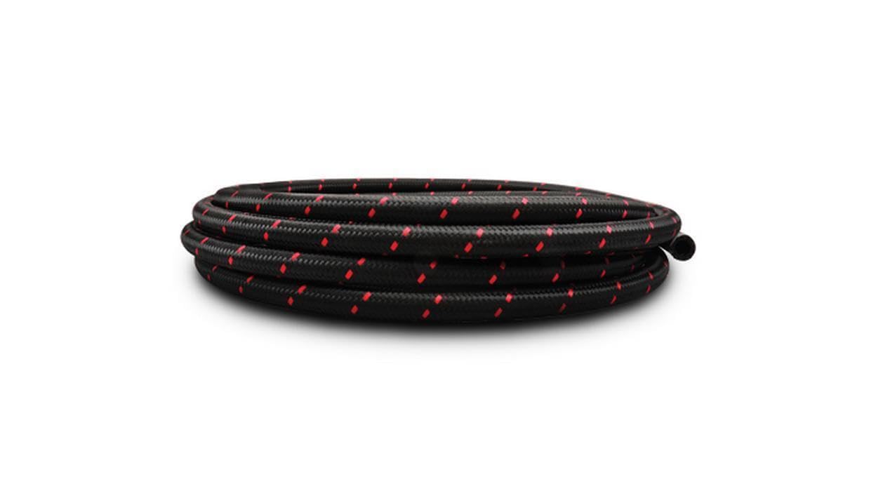 Vibrant Performance 11978R Nylon Braided Flex Hose - 20ft Roll, Black & Red, AN-8 Size, 0.44