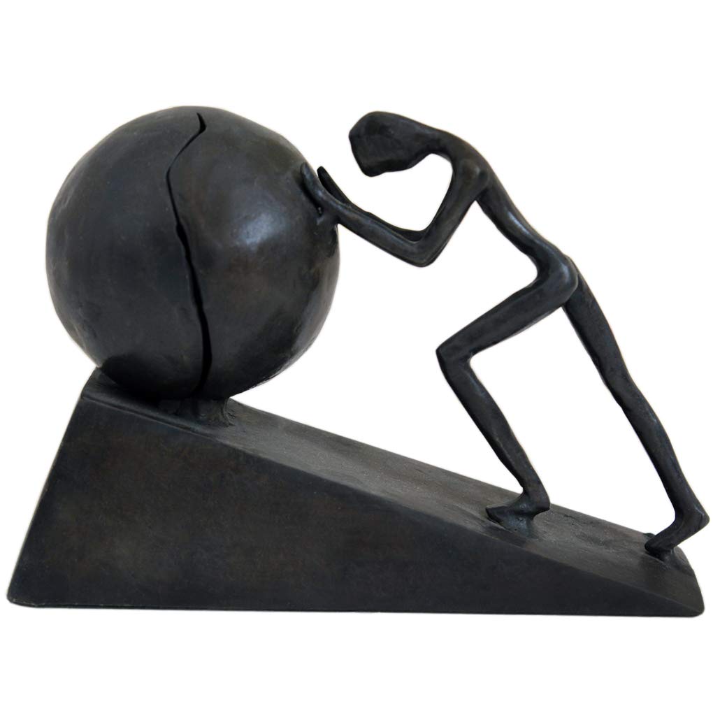 Metal Sculpture of Man with Sphere - Iron Statue for Sportsman Art, Home & Office Decor (B2 Strong) | Perfect for Living Room, Study, or Gym Decoration