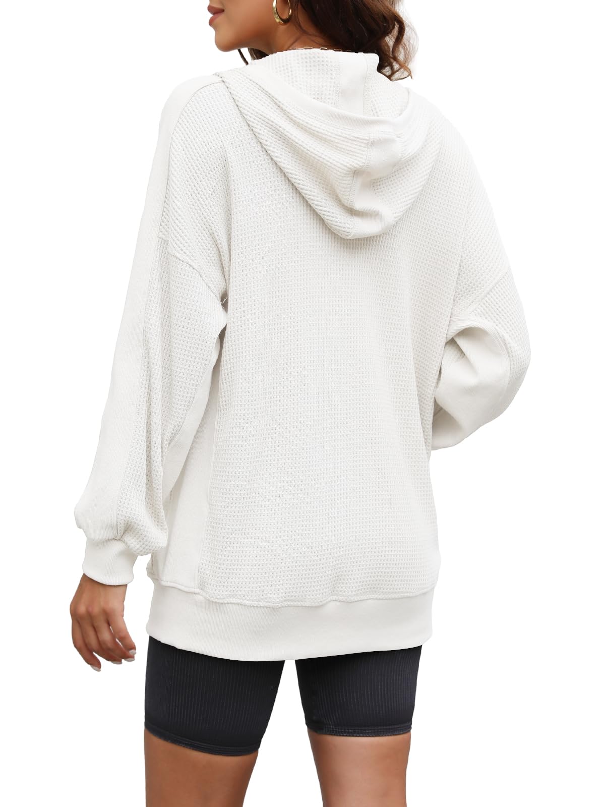 Yanekop Women's Oversized Zip-Up Hoodie Jacket - Waffle Knit Shacket Coat with Pockets | Cozy Fall & Winter Outerwear for Casual Outings, Layering, and Street Style Fashion