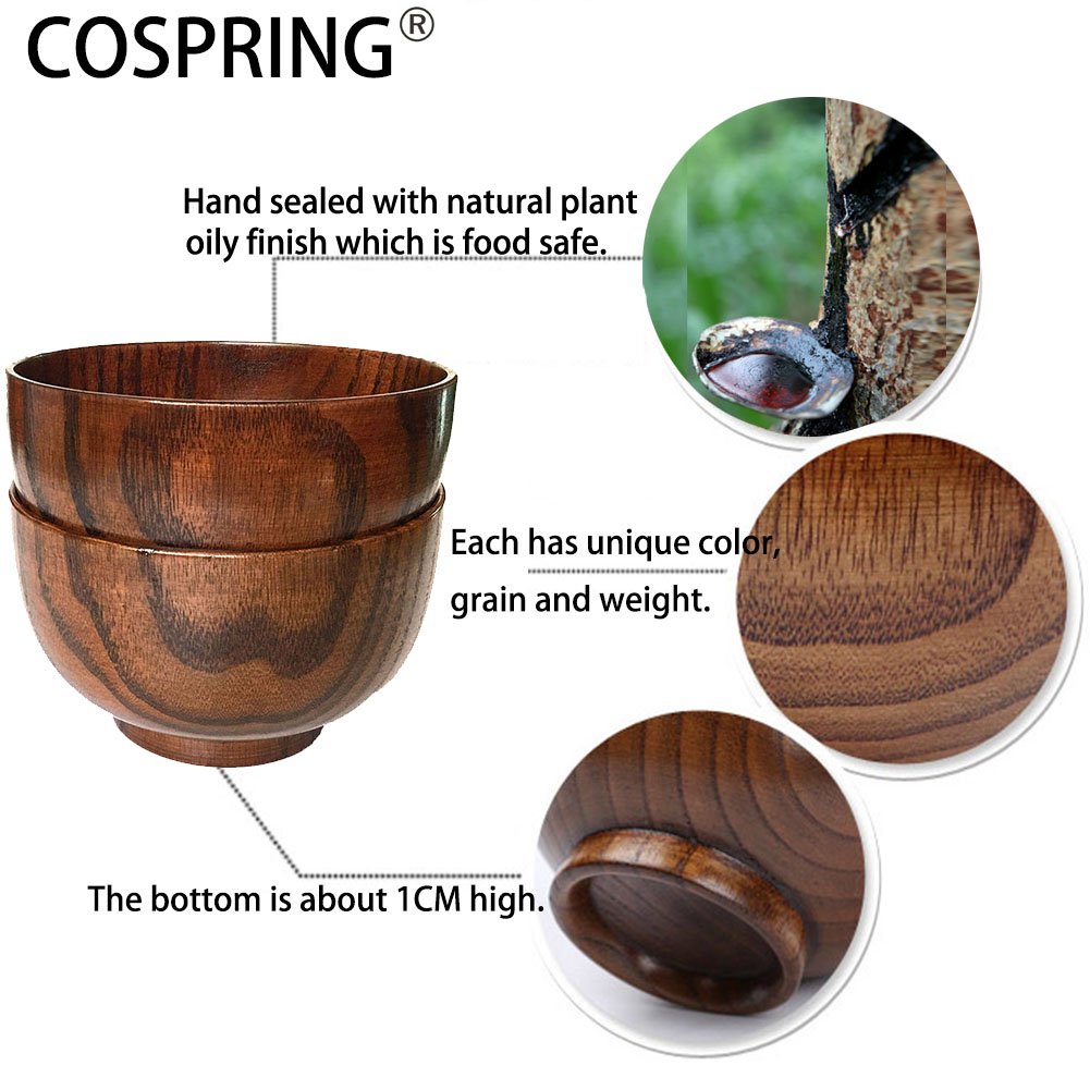Handmade Wooden Bowls Set - 2PCS Natural Jujube Wood Serving Bowls for Rice, Soup, Dip, Coffee & Tea (5.1