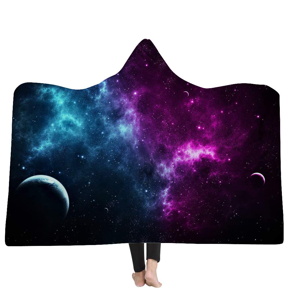 WSHINE Galaxy Starry Hooded Blanket for Kids - Soft Plush Space-Themed Toddler Throw with Hoodie Wrap - Perfect for Bedtime, Lounging & Gifts