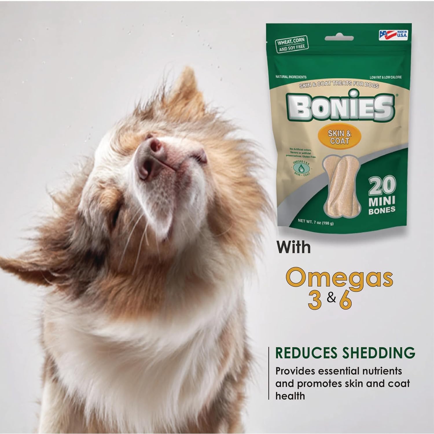 Bonies Natural Skin & Coat Formula Small Dog Treats - Promote Silky Coat, Healthy Skin, Teeth & Fresh Breath - Low Calorie Chicken Flavor (15 Count) - Perfect for Training, Rewards & Dental Care for Small Breeds