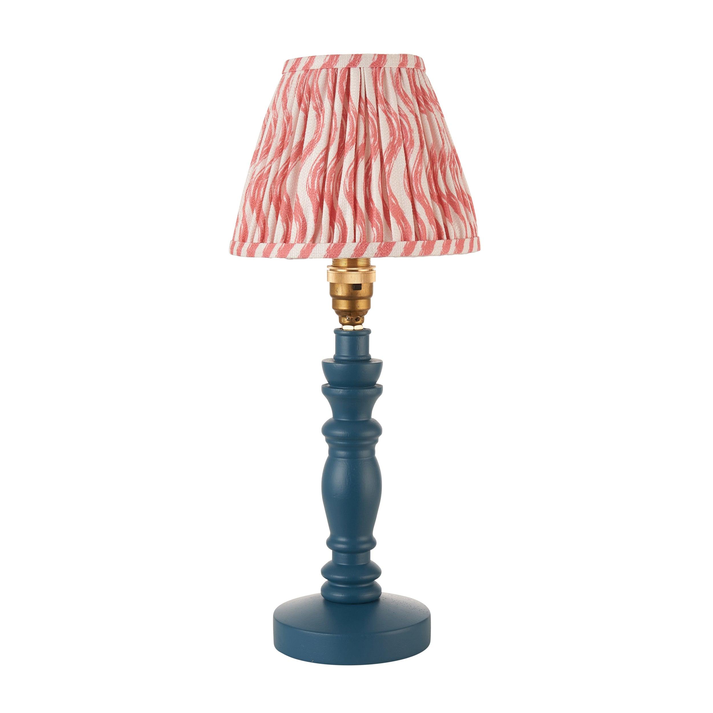 Bibury Blue Table Lamp with 16cm Coral Pink Ripple Shade - Perfect for Bedroom, Living Room & Office Decor