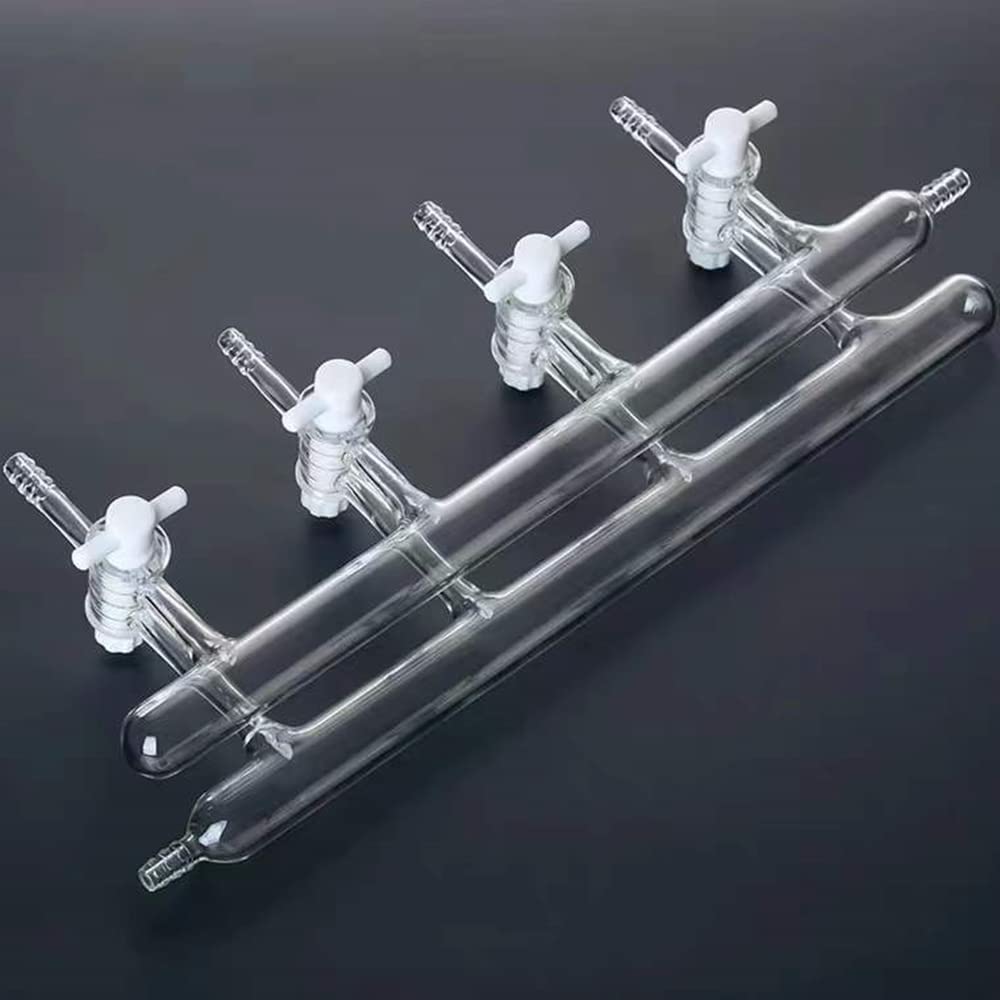 Lab Glass Double Manifold Vacuum Gas Distributor - Schlenk Line System with PTFE Stopcocks for Chemistry Labs & Research Experiments