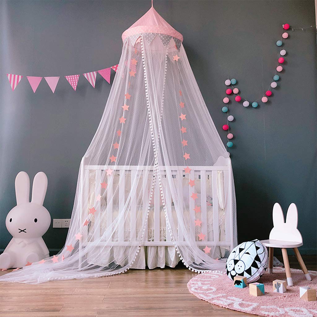 Princess Bed Canopy with Mosquito Net - Pink Star Decor Hanging Tent for Baby Crib & Kids Room Decor | Perfect for Nursery, Bedroom, and Sleep Protection