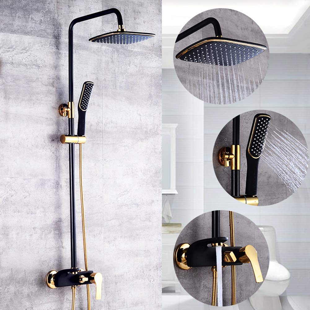 Premium NMDCDH Adjustable Height 360° Rotating Bathroom Shower Set with Handheld Showerhead & Faucet System - Copper & Black Finish for Luxurious Spa-Like Experience at Home