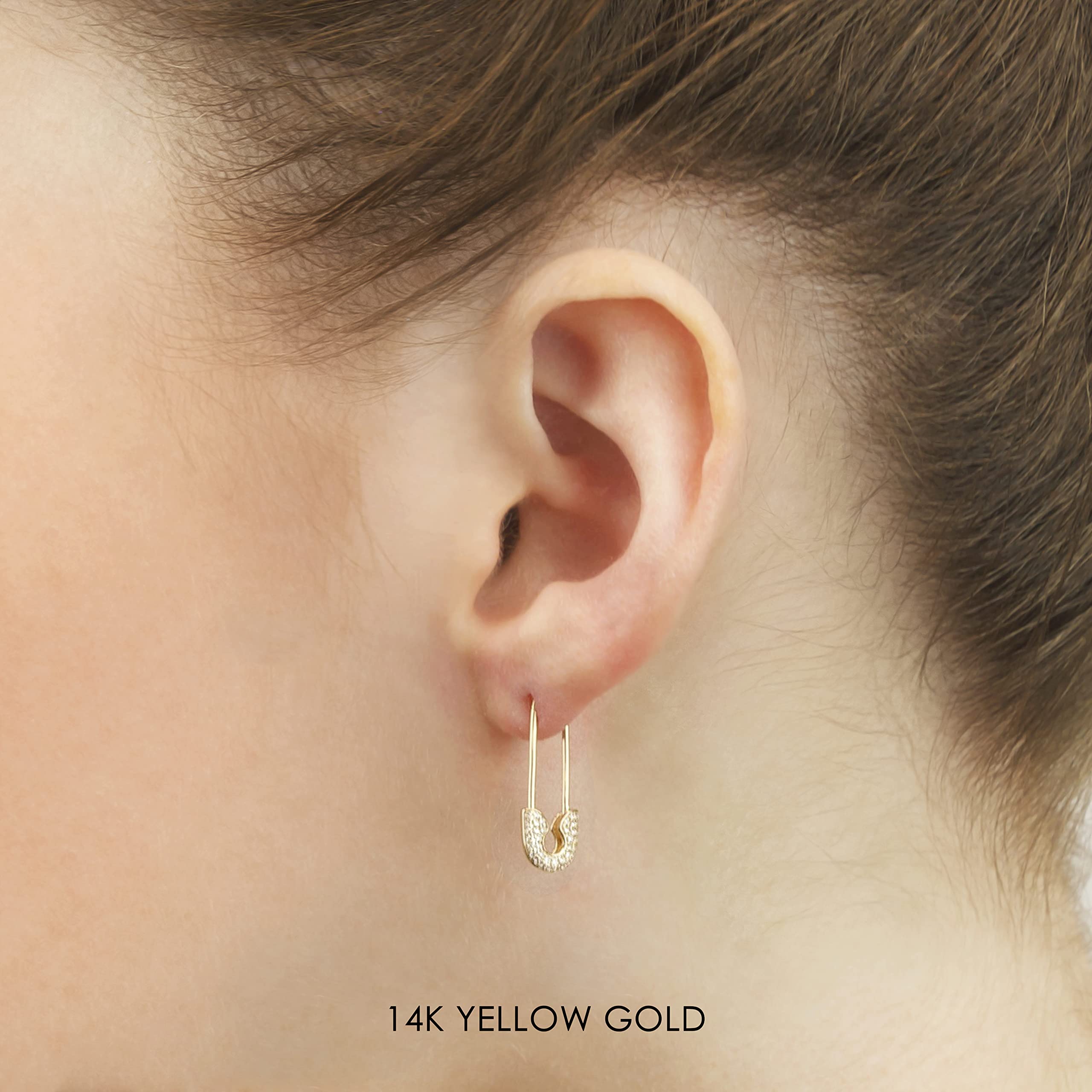 14KT Gold Diamond Safety Pin Threader Earrings for Women – Hypoallergenic Fashion Jewelry – Perfect for Parties, Weddings & Everyday Wear (Pairs & Singles Available)