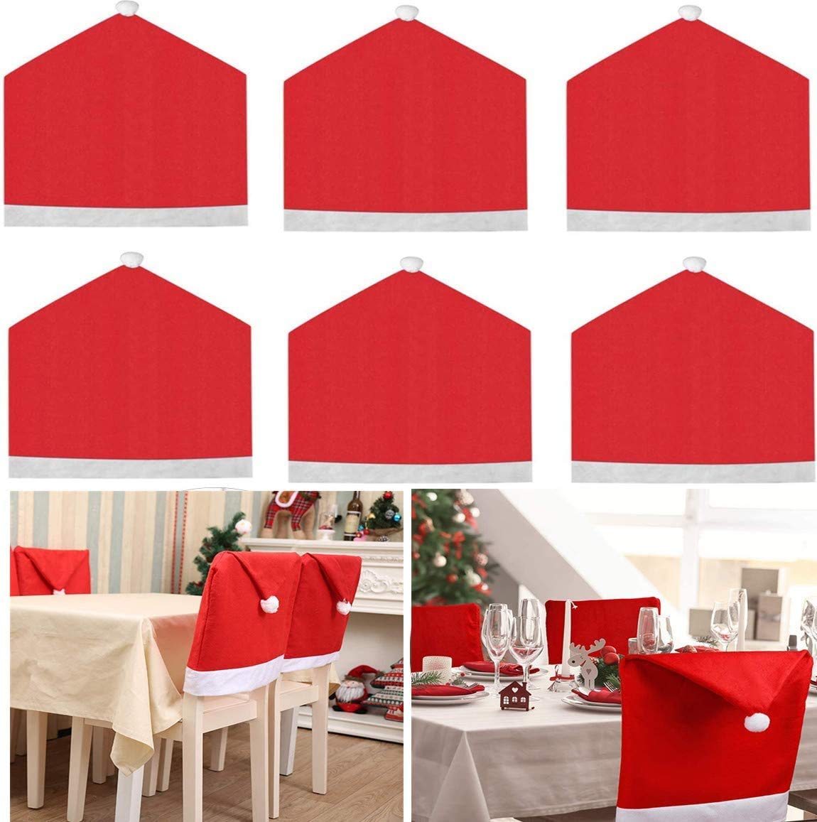 6-Pack Santa Hat Chair Covers - Festive Red Christmas Chair Back Covers for Dining Room, Kitchen & Holiday Decor (Perfect for Christmas Parties, Home Decor & Seasonal Celebrations)