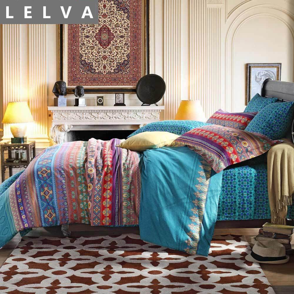 Bohemian Chic Duvet Cover Set - Full Queen Size 4-Piece Bedding Set with National Style Patterns | Perfect for Boho Bedroom Decor, Guest Rooms & Cozy Home Styling