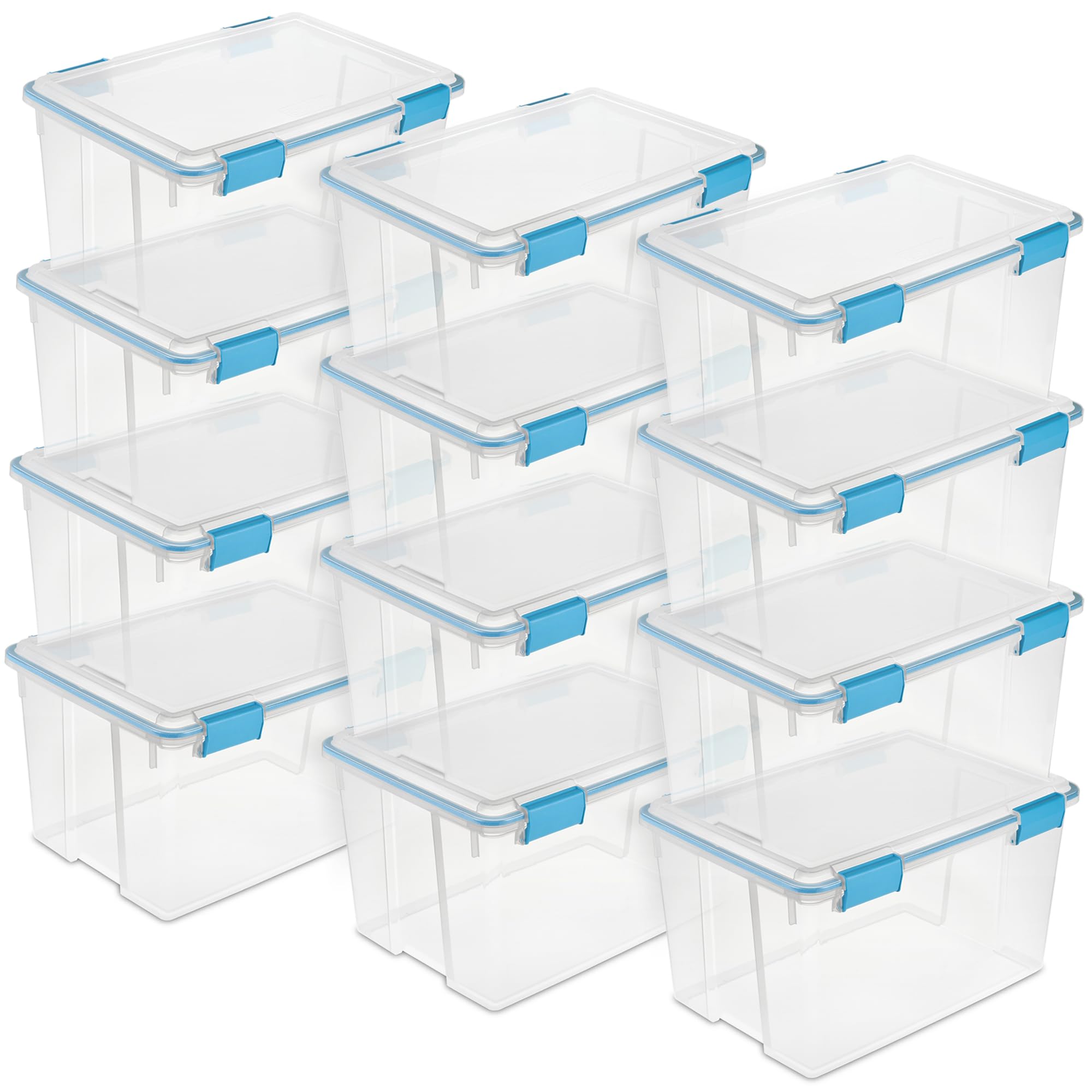 Sterilite 12-Pack 54 Quart Clear Plastic Storage Bins with Secure Latching Lids - Airtight Gasket Box for Home Organization, Closet Storage & Seasonal Decor