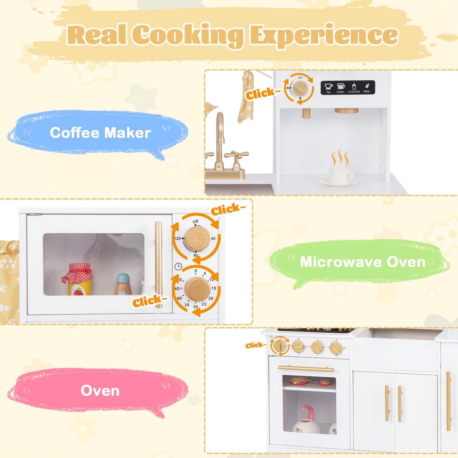 Honey Joy Wooden Kids Kitchen Playset with Coffee Maker & Stove - Pretend Play Toy for Toddlers, Perfect Gift for Boys & Girls - Indoor Fun