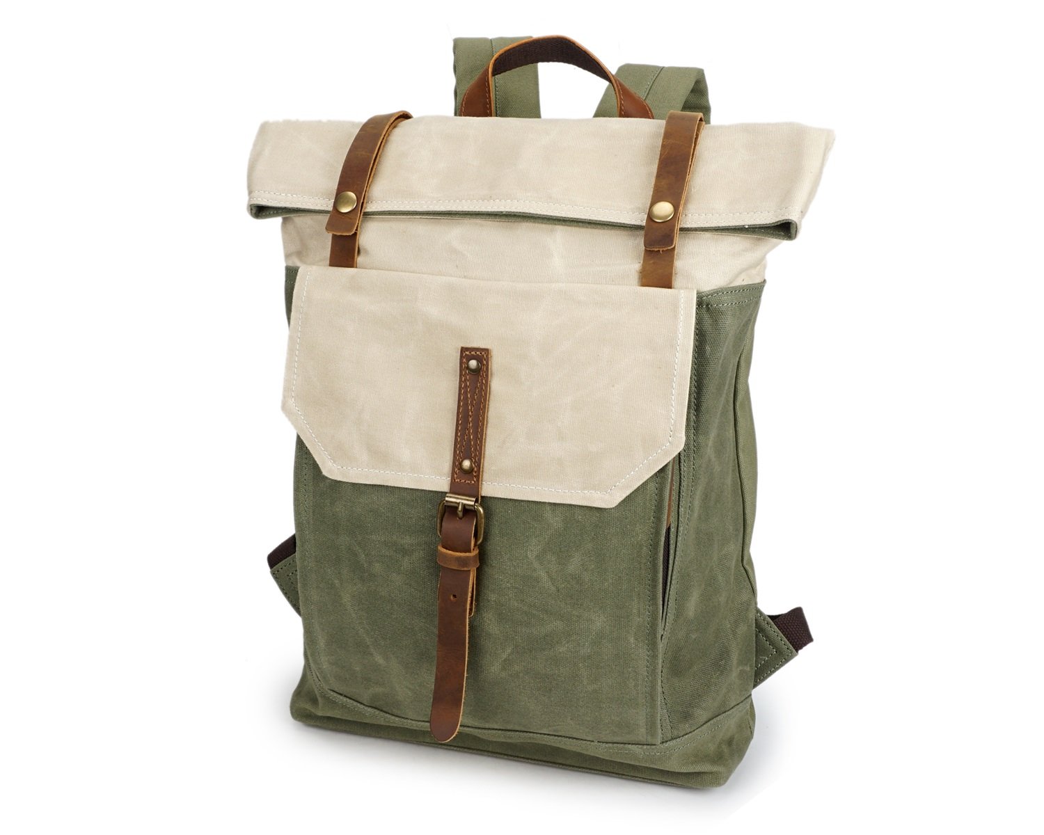 Vintage Men's Backpack - Durable Waterproof Travel Rucksack for Students & Commuters - Genuine Crazy Horse Leather Backpack (Beige, Medium Size) | Perfect for College, Hiking & Business Trips