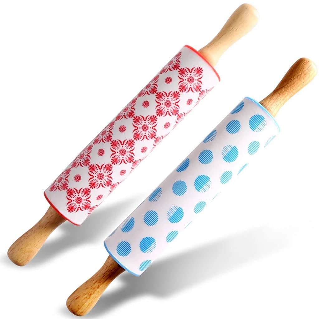 Non-Stick Silicone Rolling Pin with Wooden Handle - Premium Pastry Dough Roller for Baking Cookies, Pies & Bread - Essential Kitchen Baking Tool for Home Chefs & Bakers