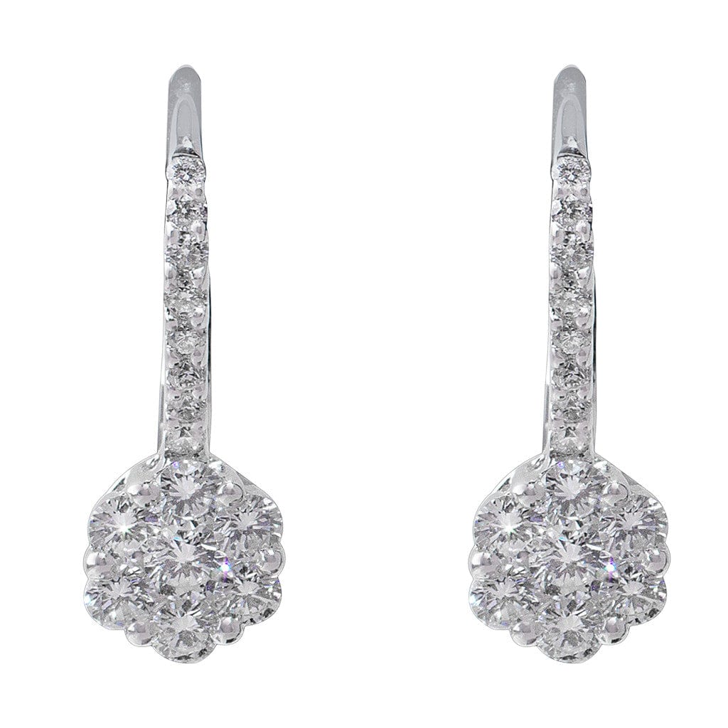 18K White Gold Diamond Flower Lever Back Earrings for Women - Elegant Floral Dangle Earrings for Weddings, Parties & Special Occasions